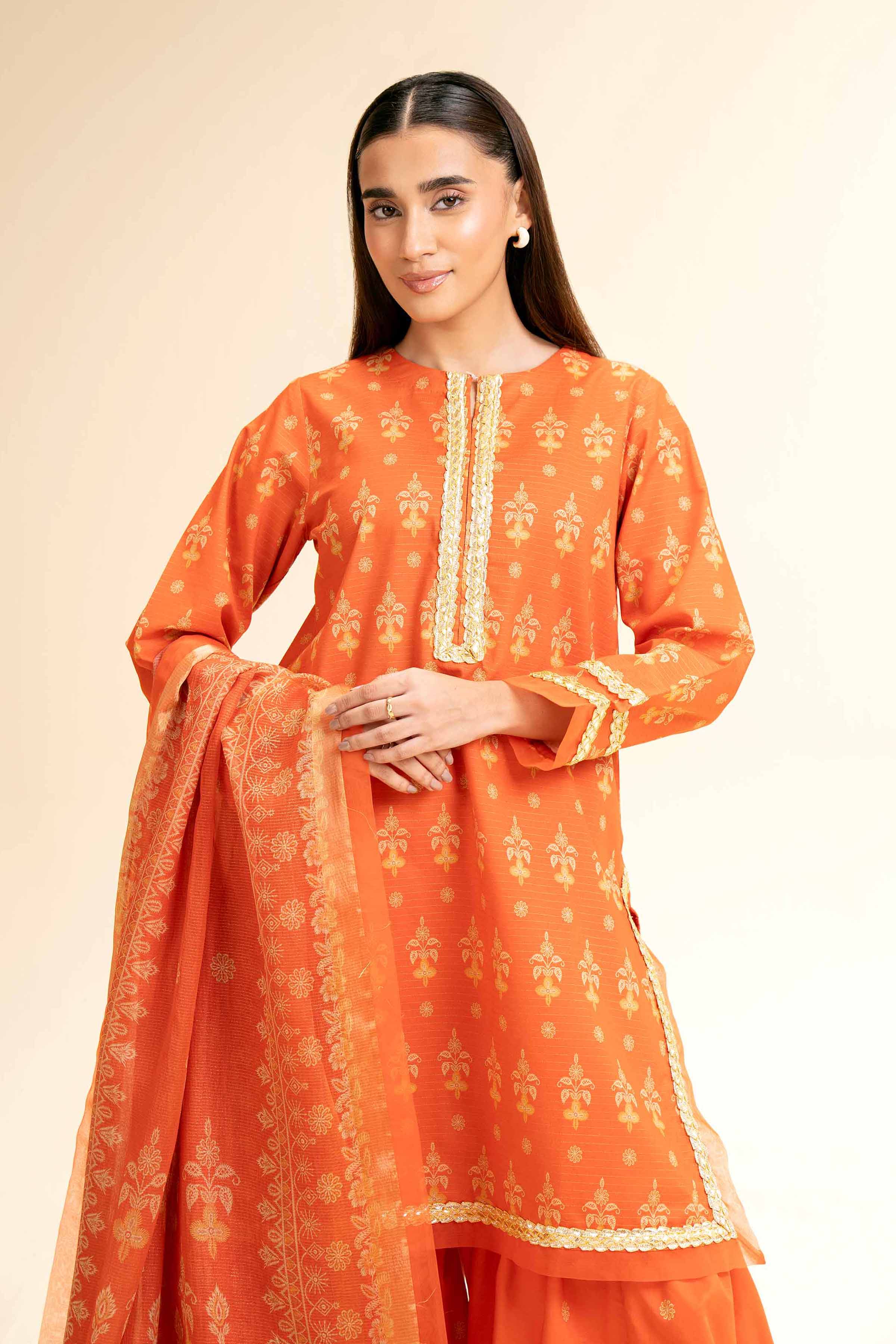 3 Piece - Printed With Gotta Laces Suit - 42501454 for Women - Unstitched Collection | Nishat | Shop Online