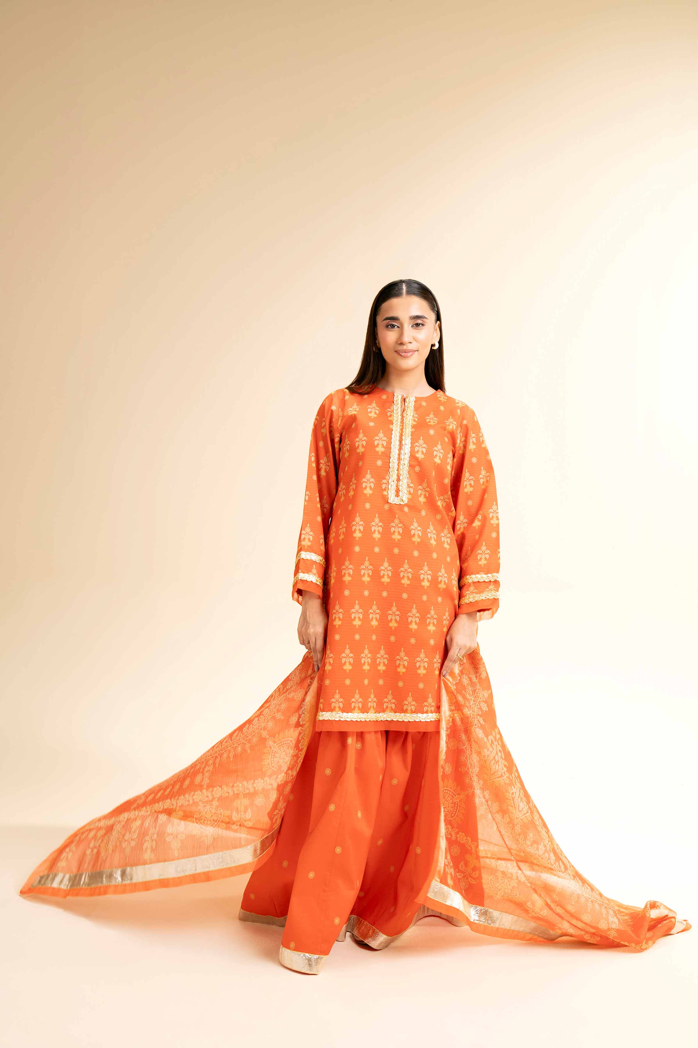 3 Piece - Printed With Gotta Laces Suit - 42501454 for Women - Unstitched Collection | Nishat | Shop Online