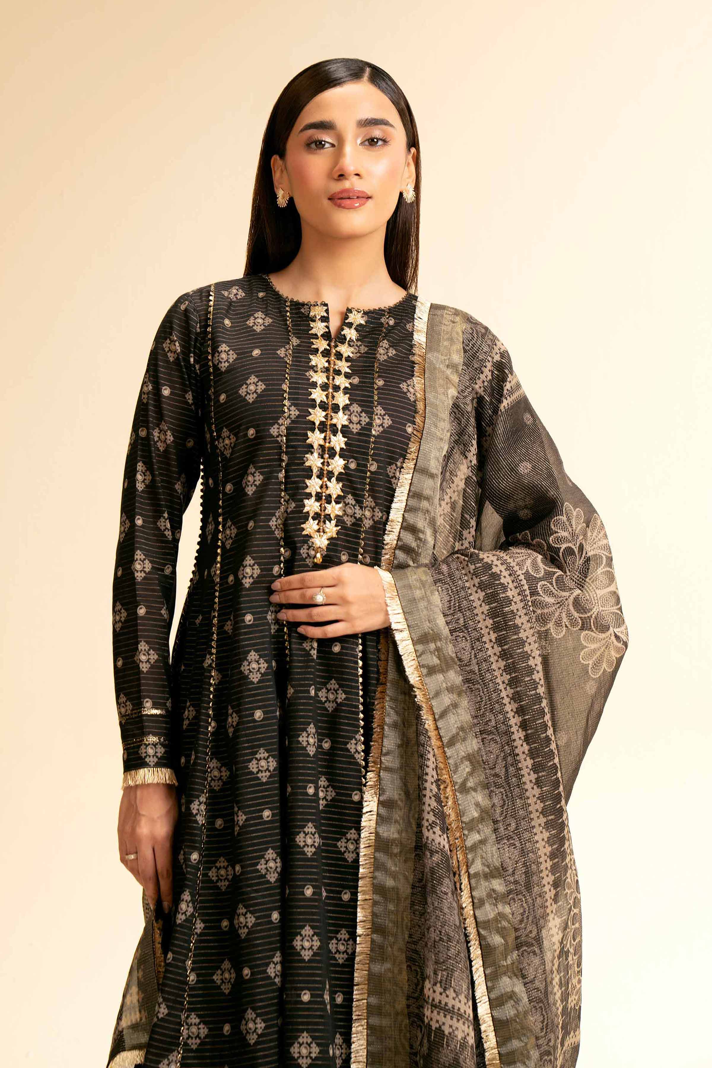 3 Piece - Printed With Gotta Laces Suit - 42501455 for Women - Unstitched Collection | Nishat | Shop Online