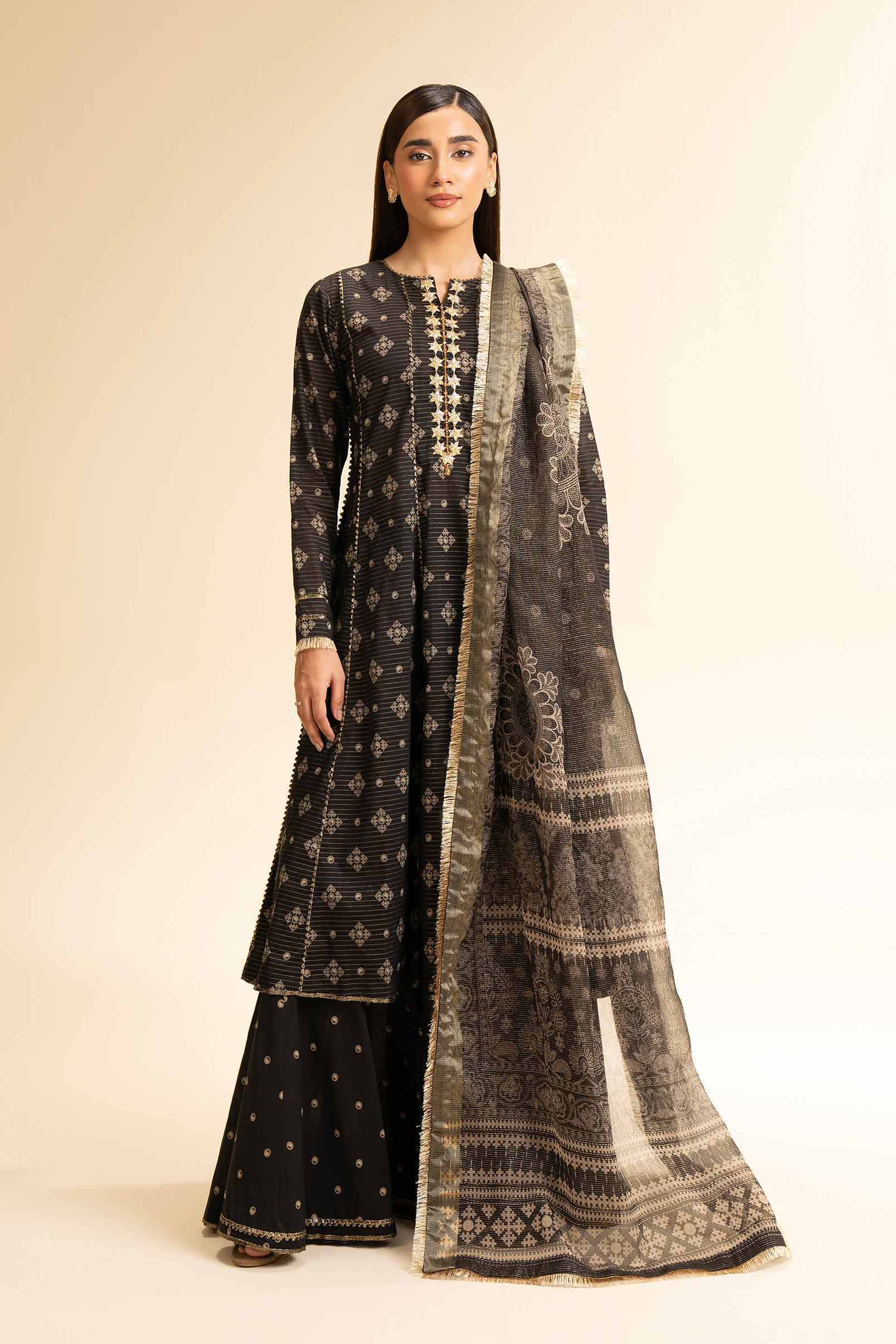 3 Piece - Printed With Gotta Laces Suit - 42501455 for Women - Unstitched Collection | Nishat | Shop Online