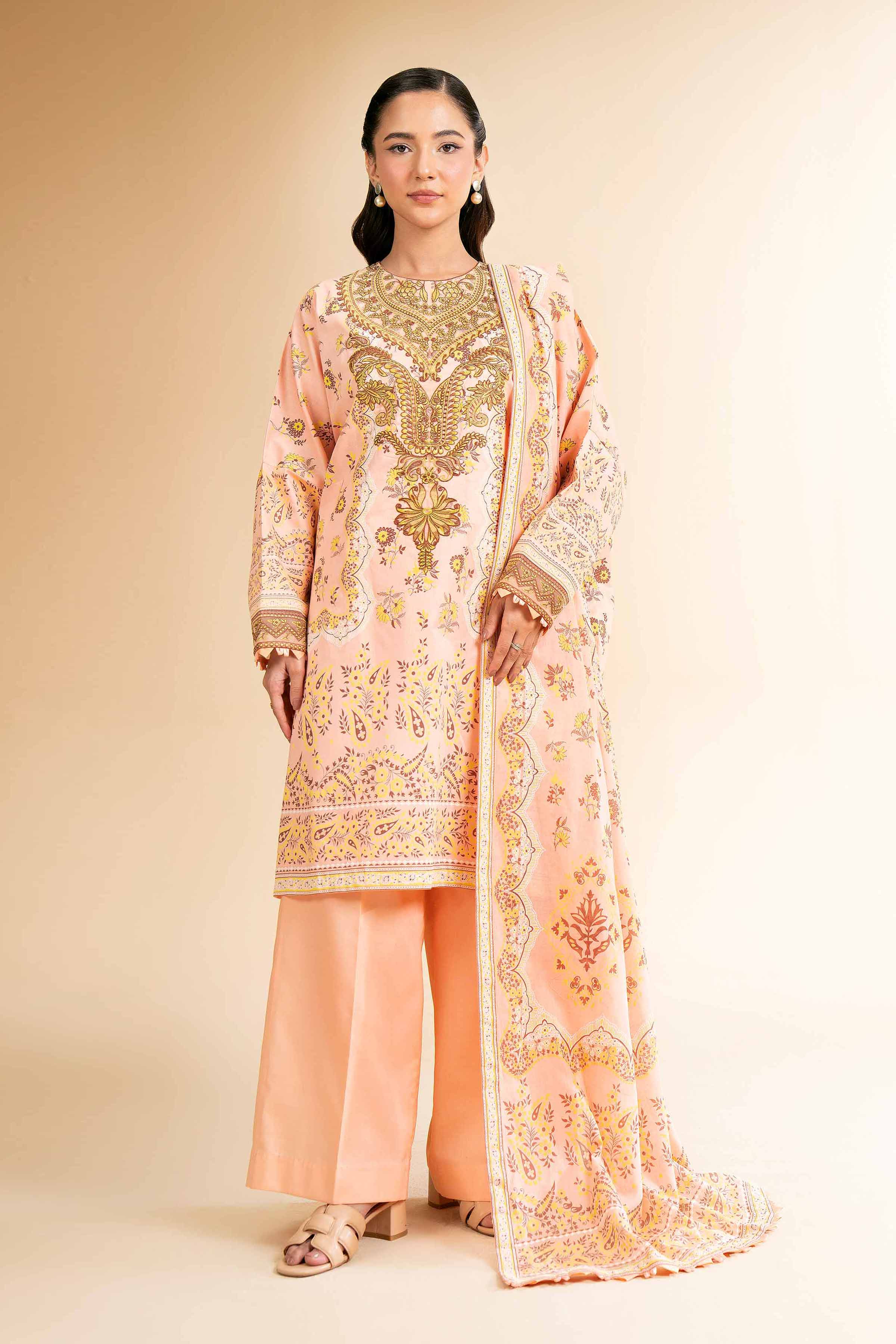 3 Piece - Flatbed Paste Embroidered Suit - 42501665 for Women - Unstitched Collection | Nishat | Shop Online