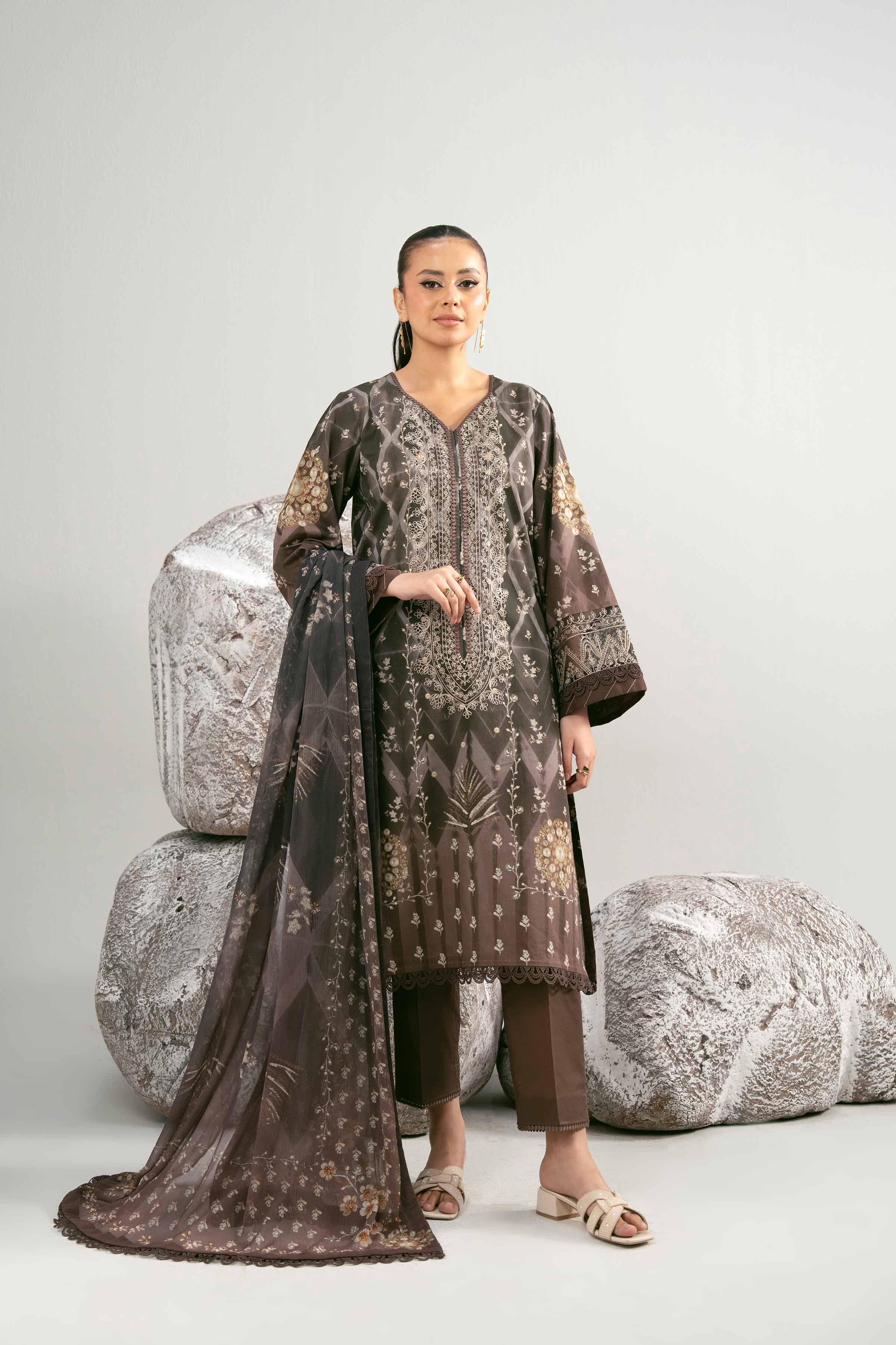 3 Piece - Digital Printed Embroidered Suit - 42502038 for Women - Unstitched Collection | Nishat | Shop Online