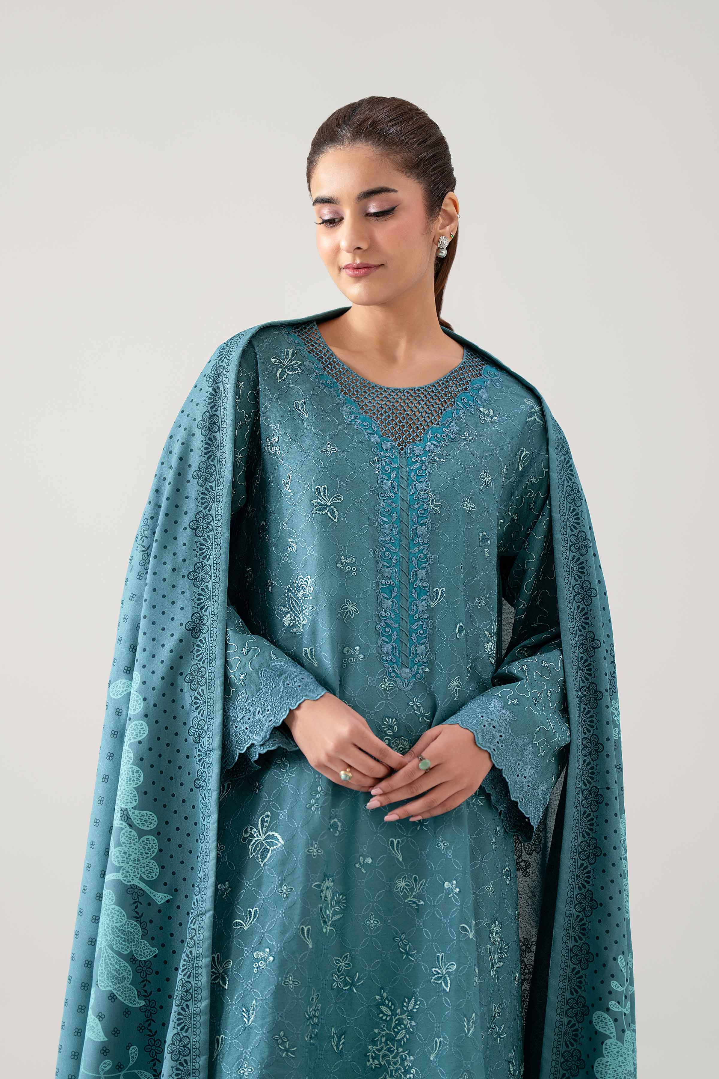 3 Piece - Printed Embroidered Suit - 42502748