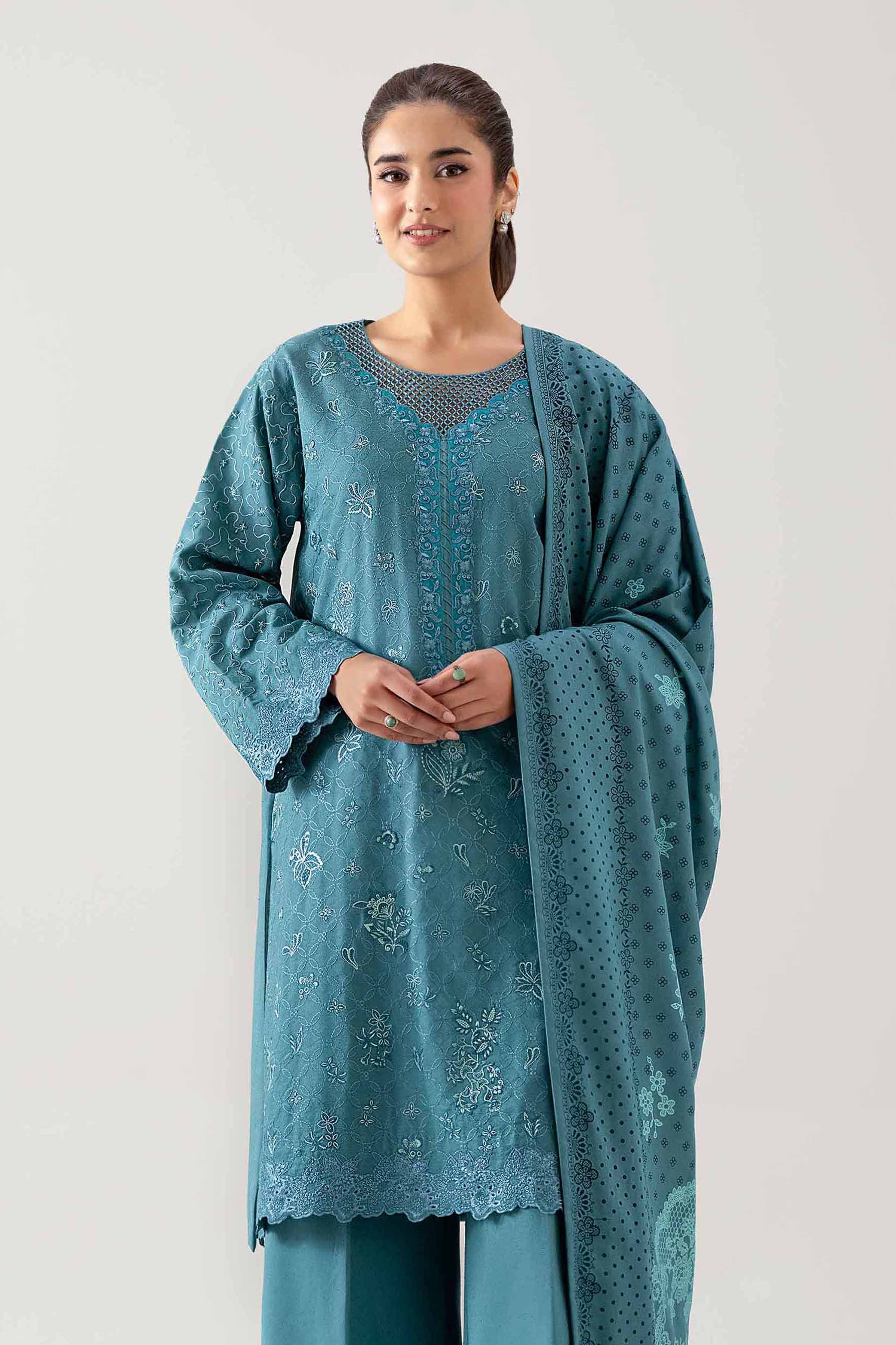 3 Piece - Printed Embroidered Suit - 42502748