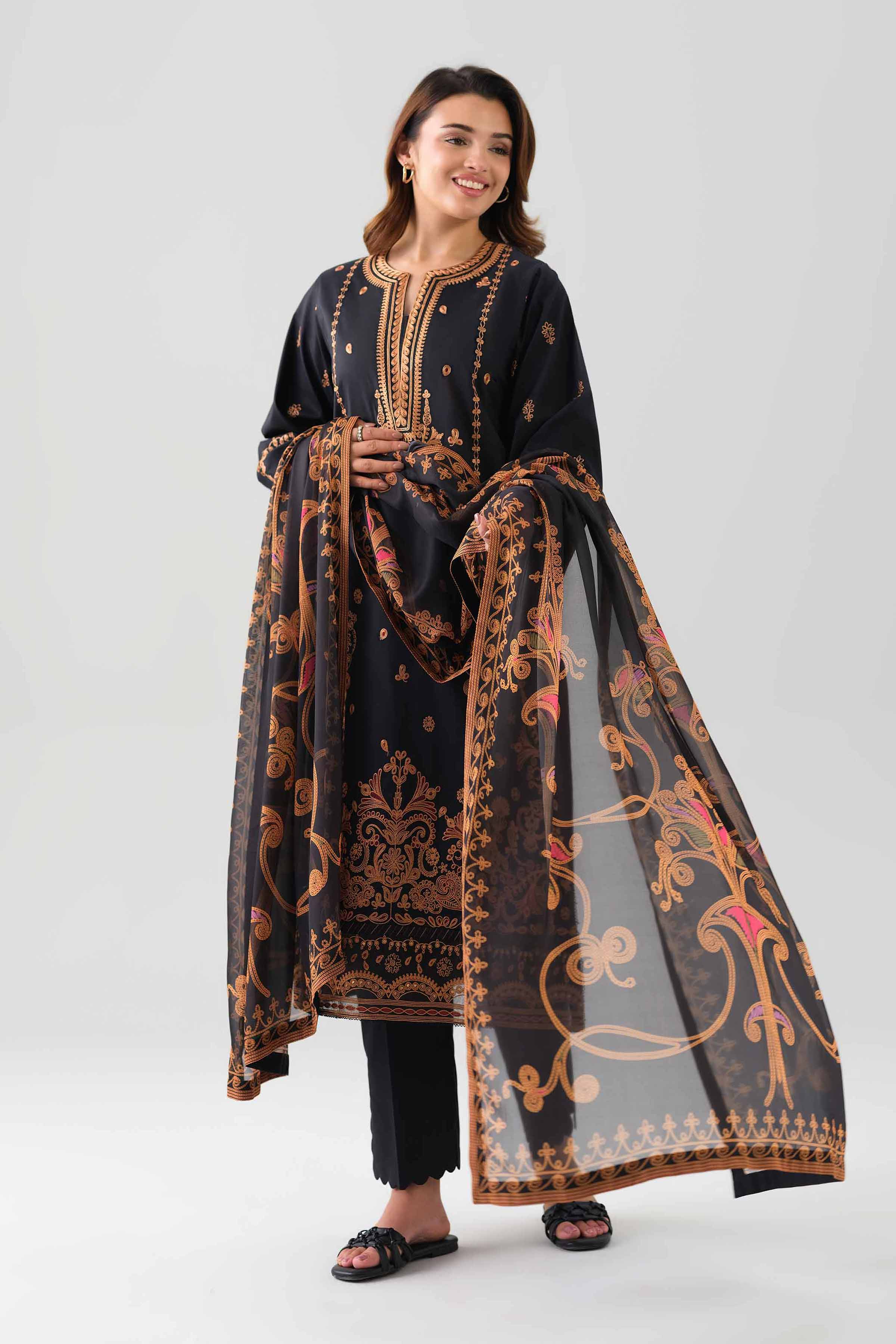 3 Piece - Digital Printed Embroidered Suit - 42601071