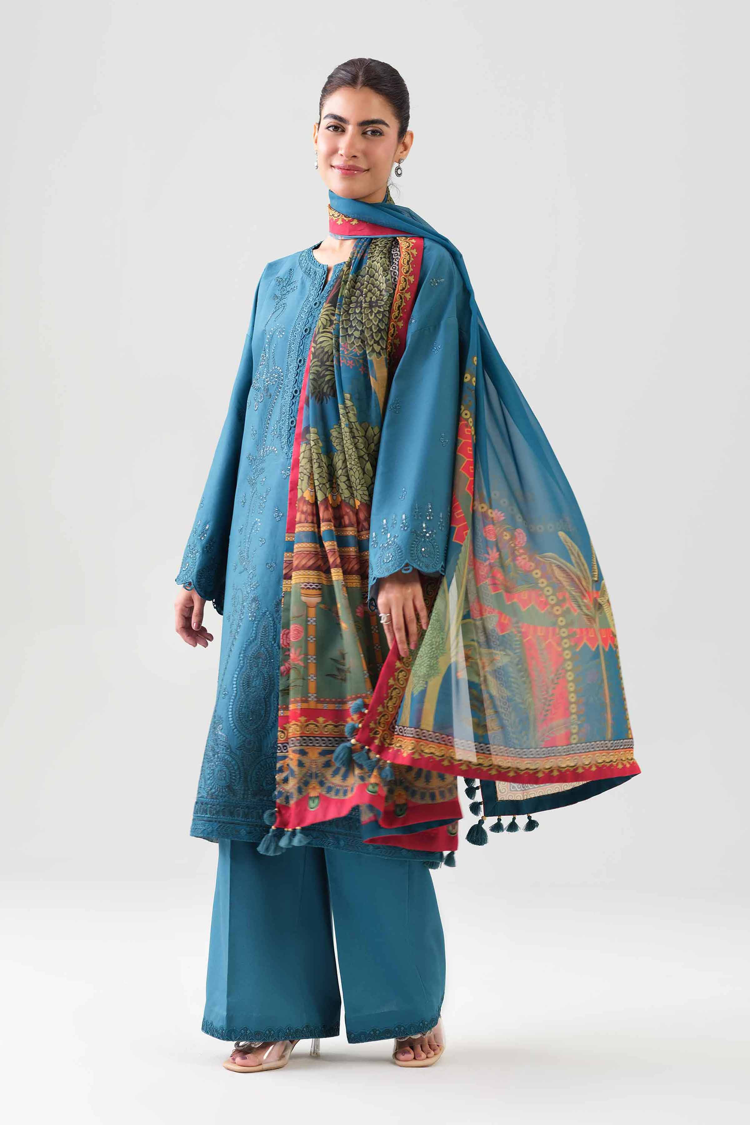3 Piece - Digital Printed Embroidered Suit - 42601073