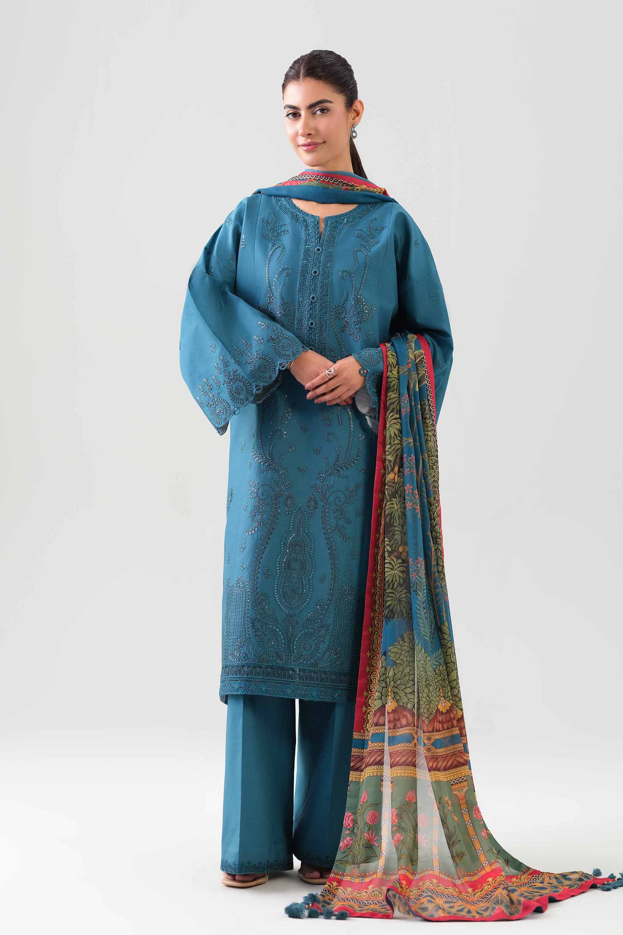 3 Piece - Digital Printed Embroidered Suit - 42601073