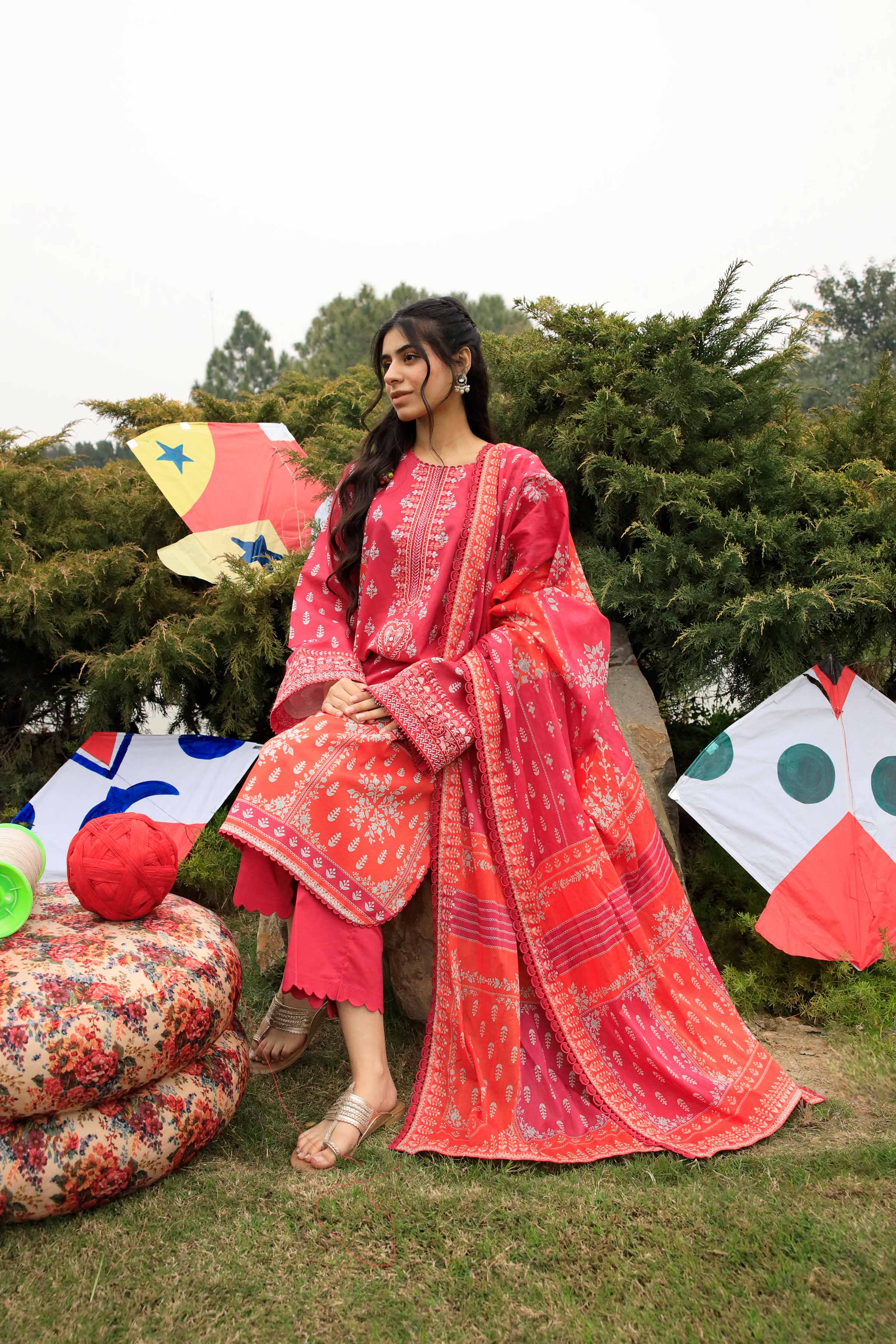 3 Piece - Digital Printed Embroidered Suit - 42601101