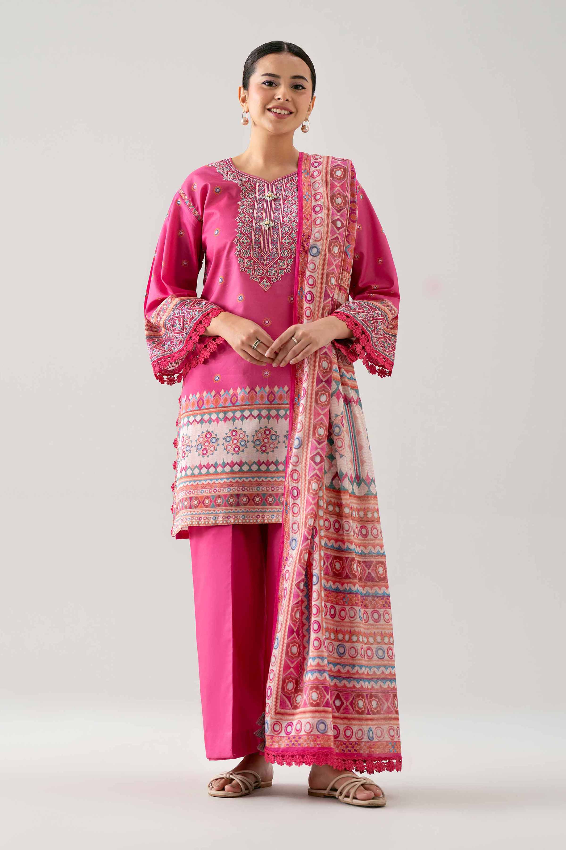3 Piece - Digital Printed Embroidered Suit - 42601103