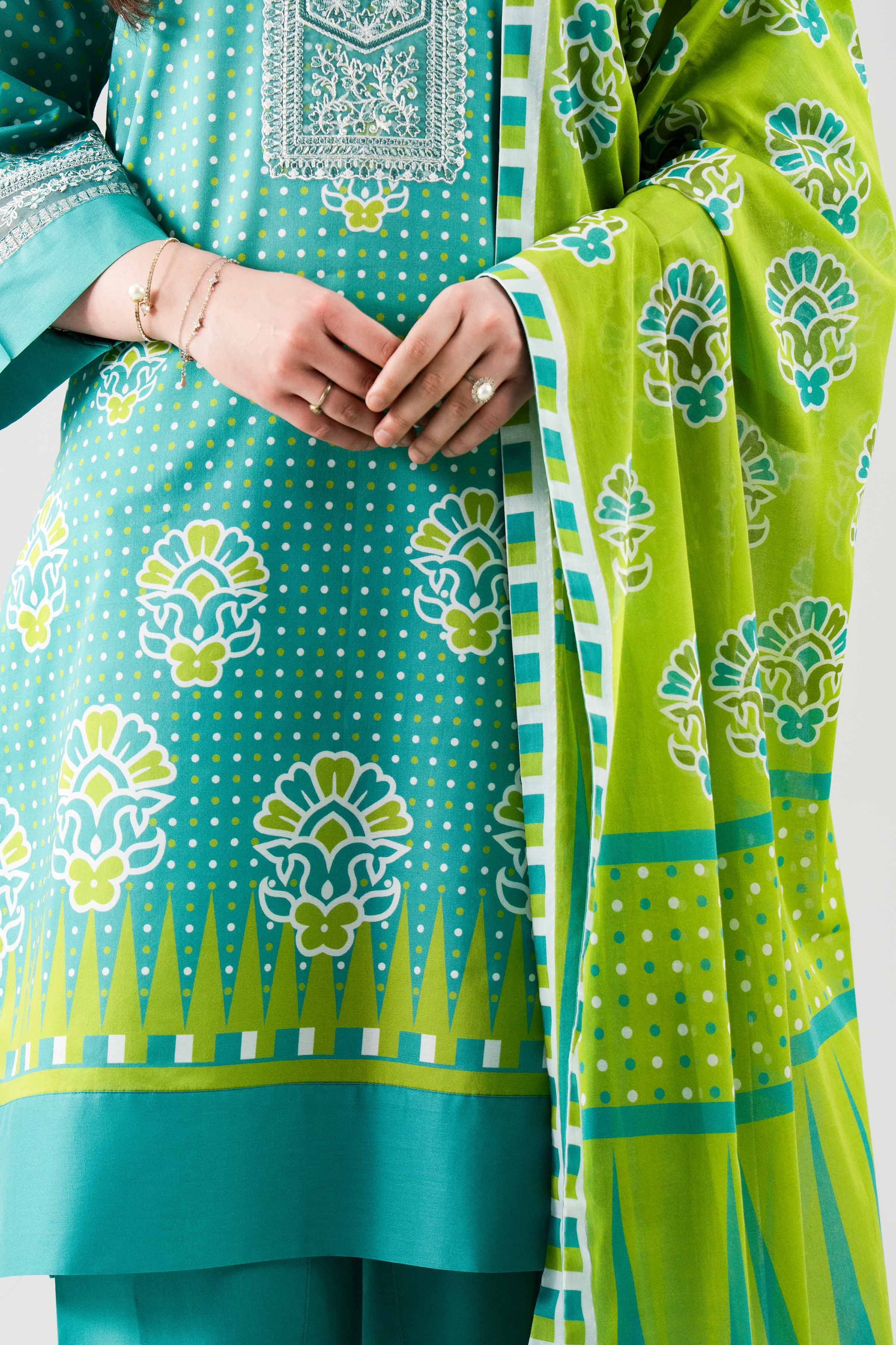 3 Piece - Digital Printed Embroidered Suit - 42601105