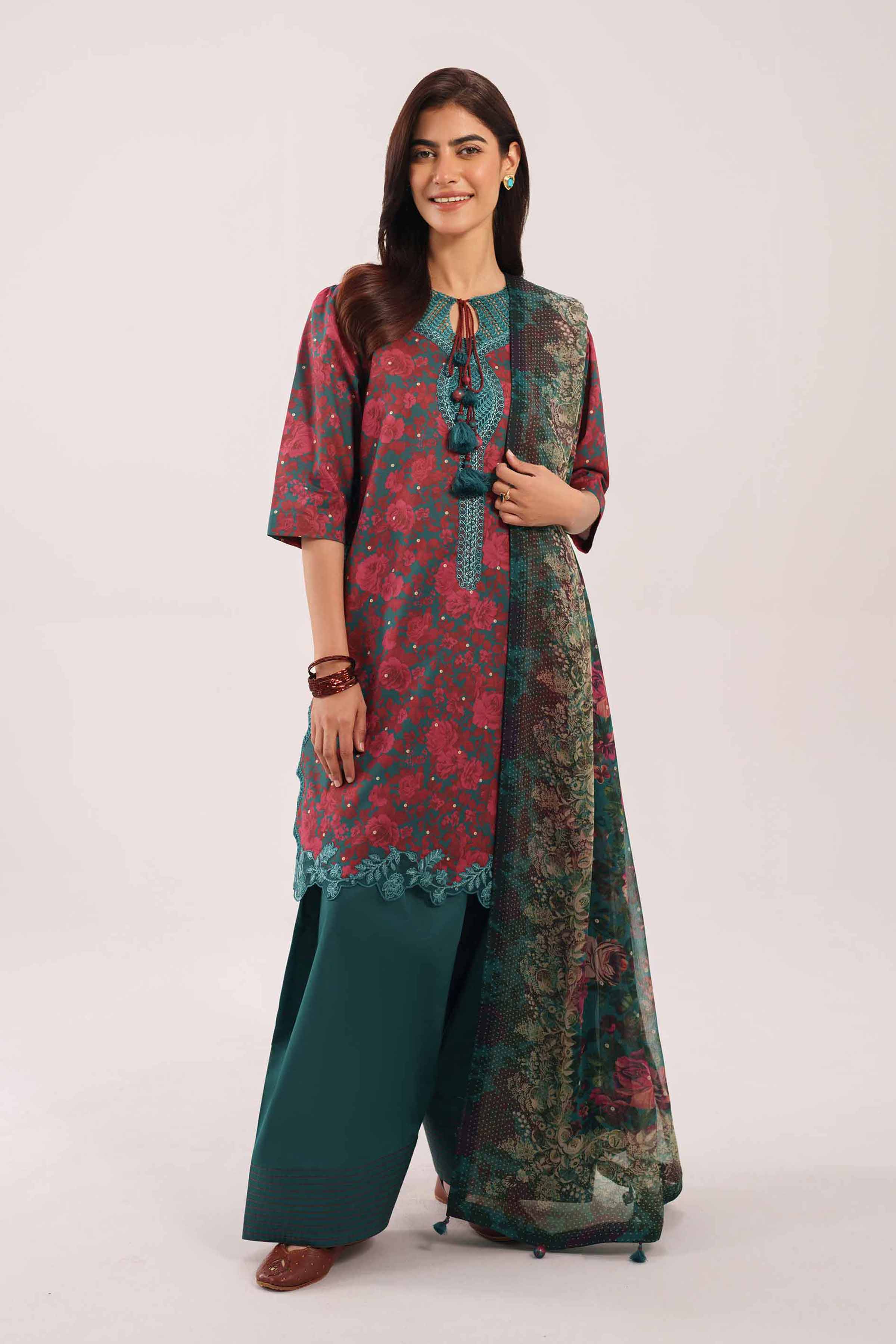 3 Piece - Digital Printed Embroidered Suit - 42601146