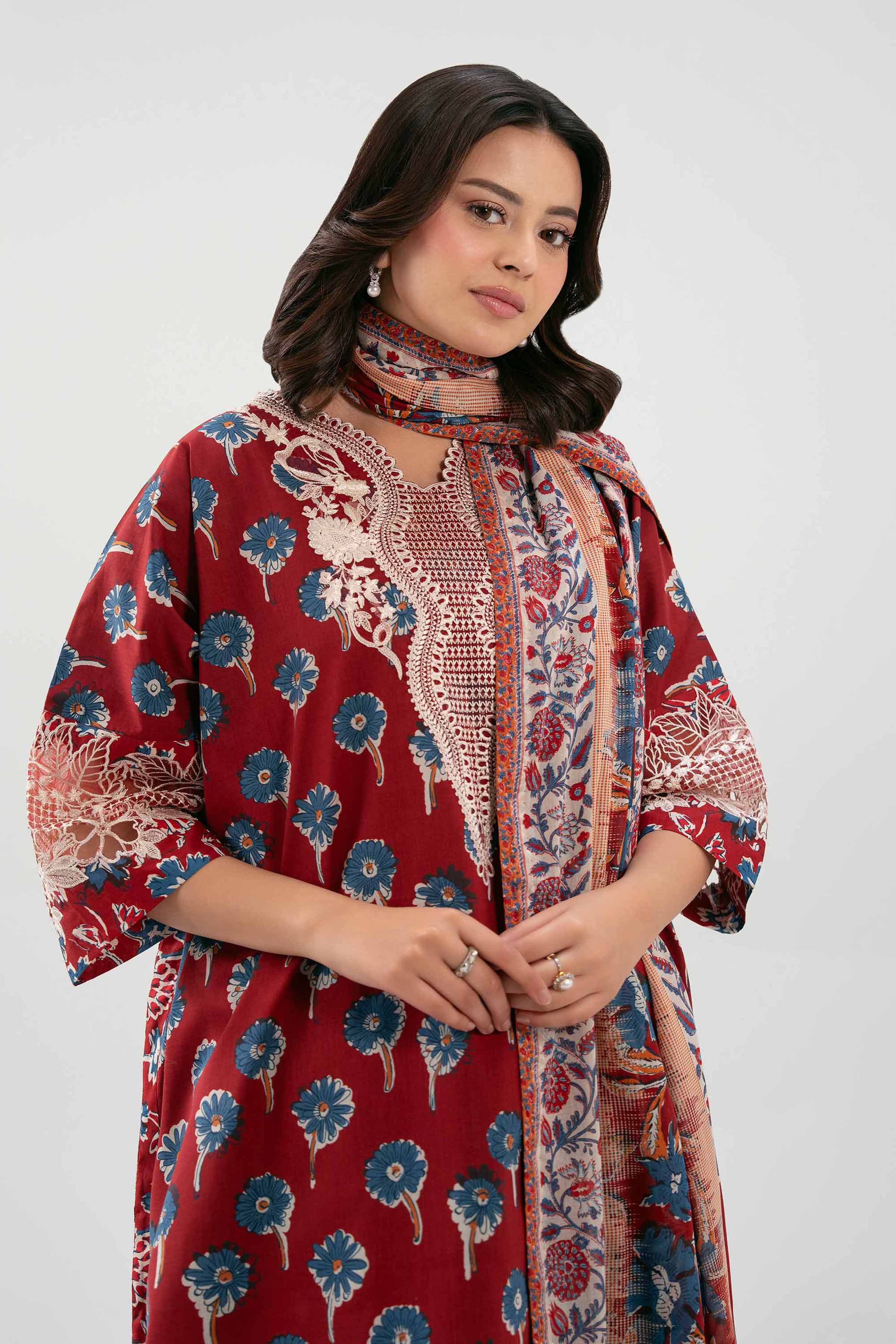 3 Piece - Printed Embroidered Suit - 42601165