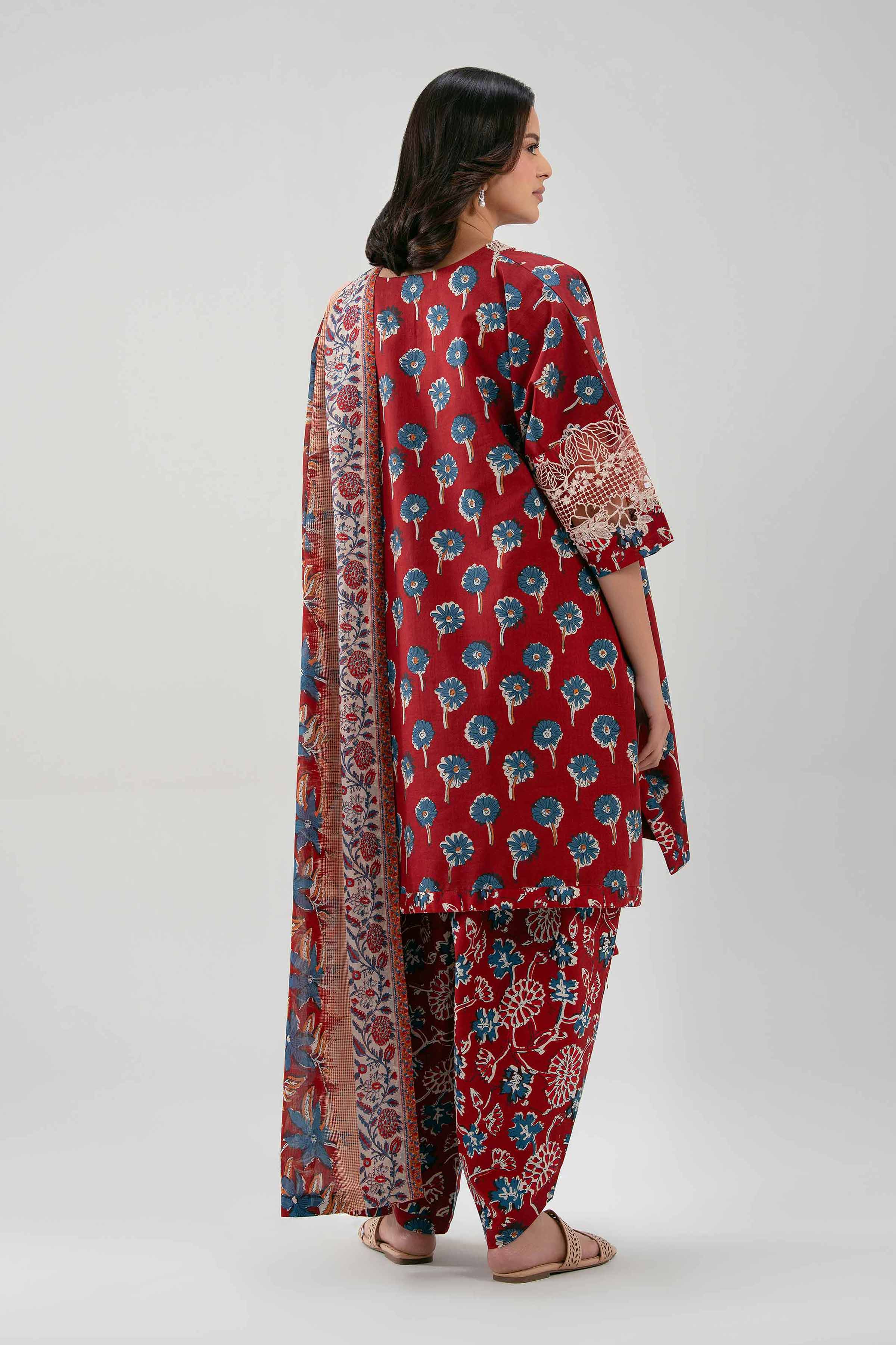 3 Piece - Printed Embroidered Suit - 42601165