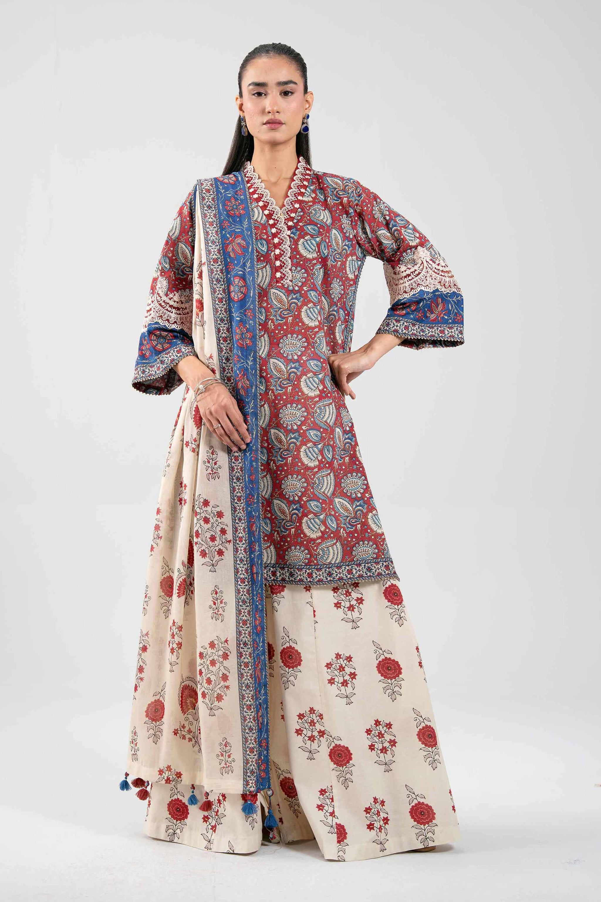 3 Piece - Printed Embroidered Suit - 42601170