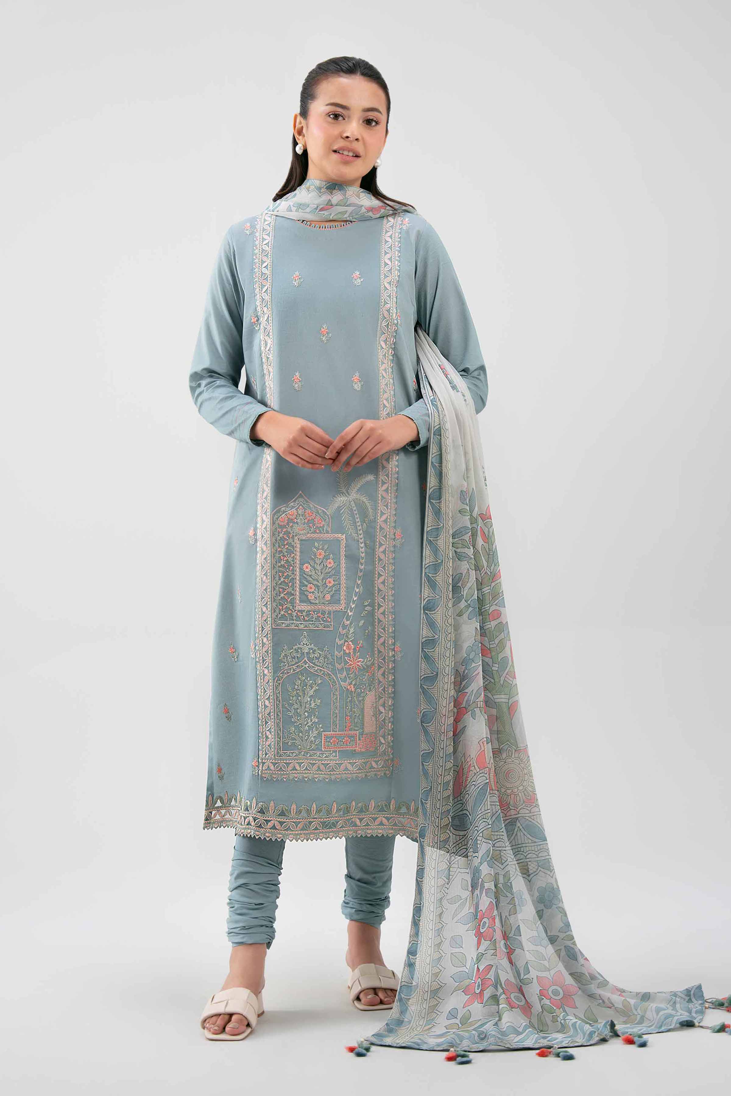 3 Piece - Digital Printed Embroidered Suit - 42601230