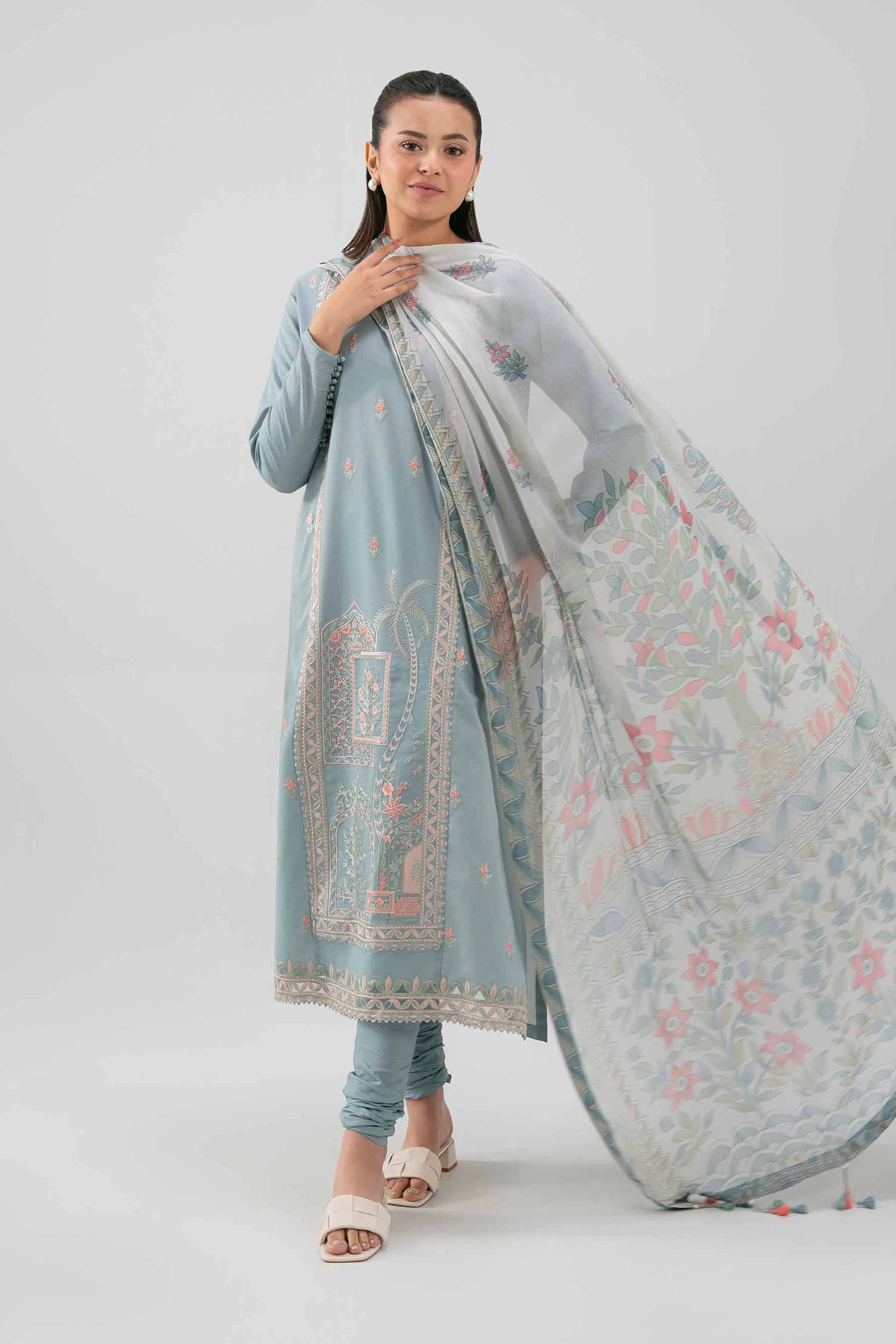 3 Piece - Digital Printed Embroidered Suit - 42601230