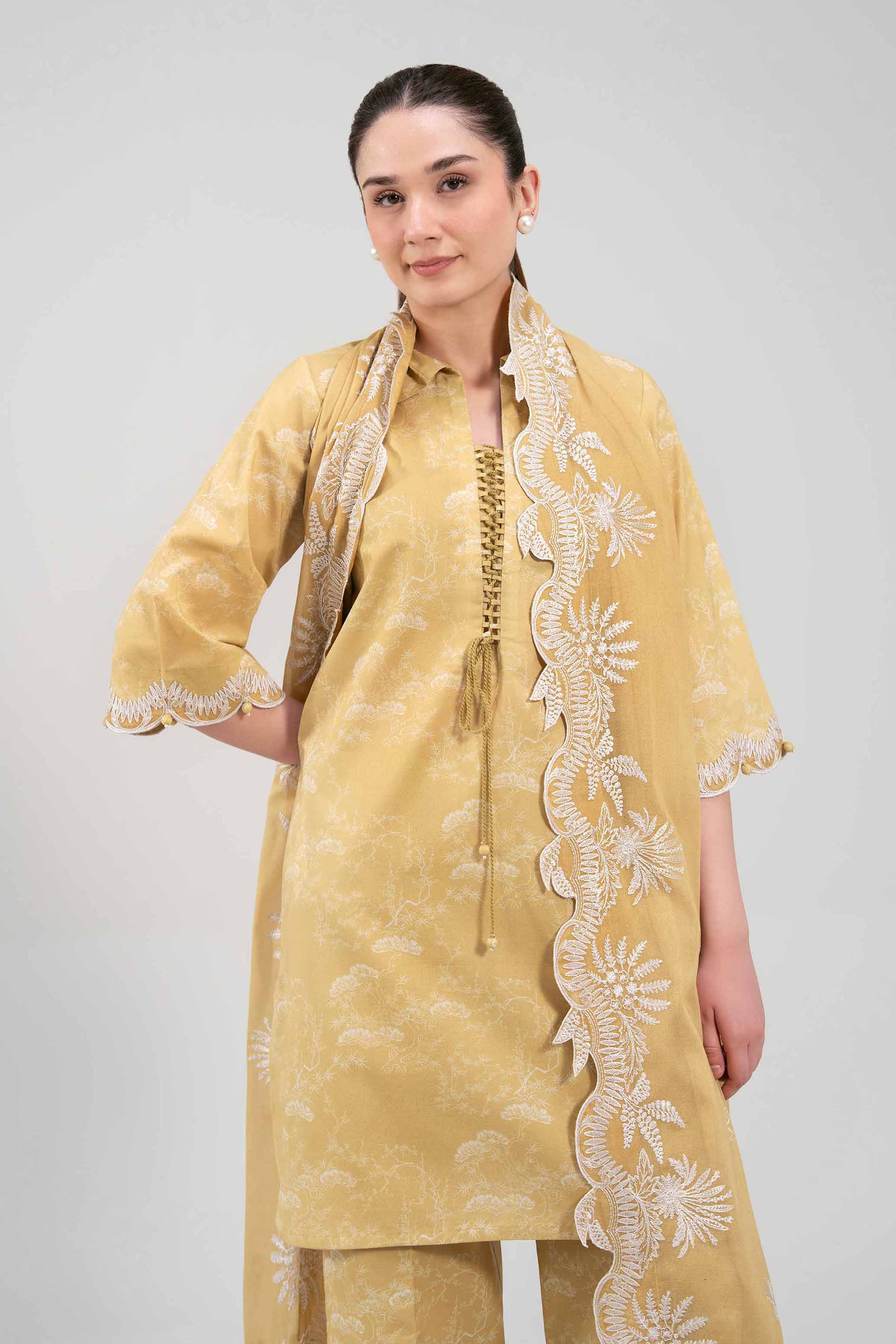 3 Piece - Printed Embroidered Suit - 42601264