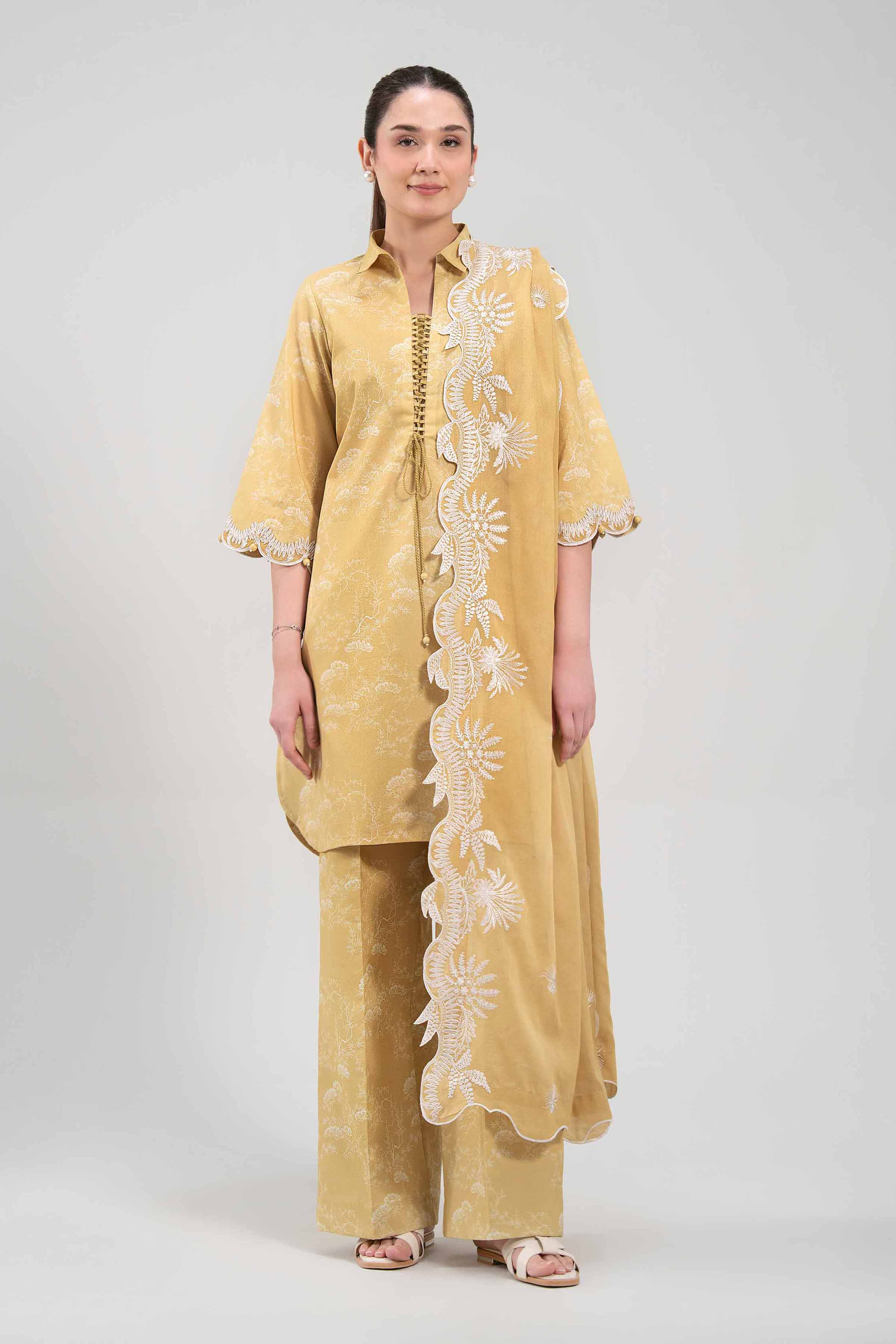 3 Piece - Printed Embroidered Suit - 42601264