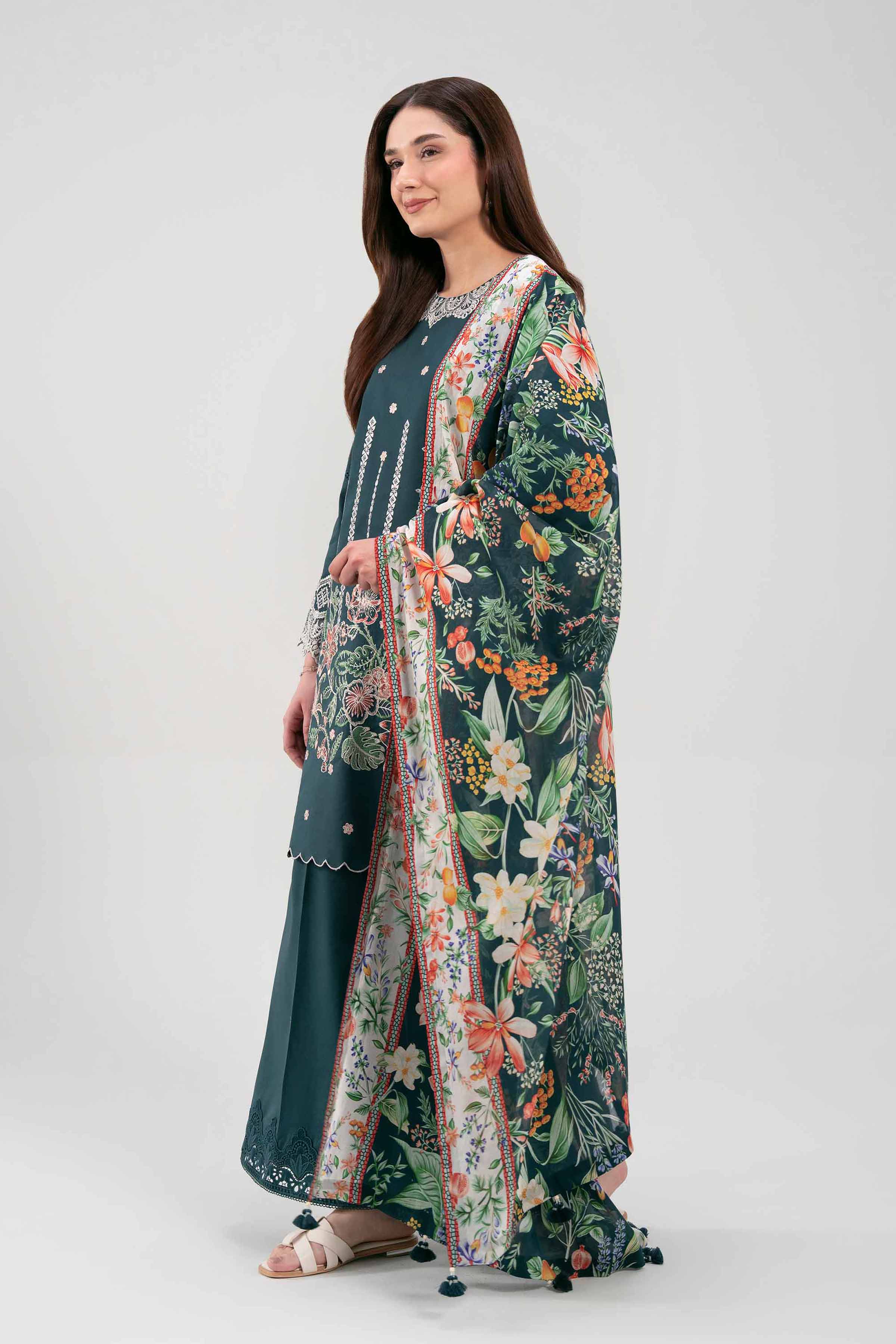 3 Piece - Printed Embroidered Suit - 42601274