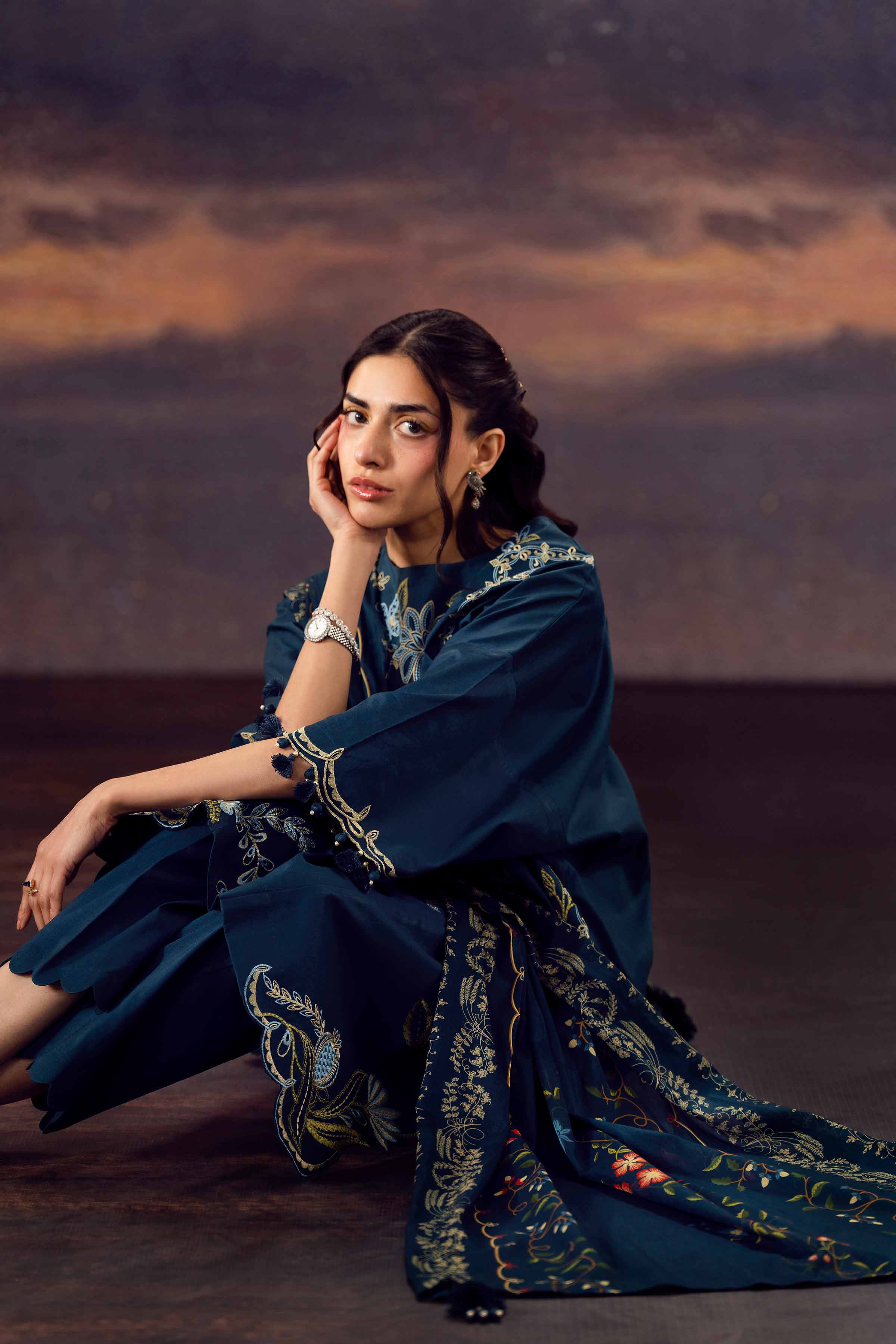 3 Piece - Printed Embroidered Suit - 42601275