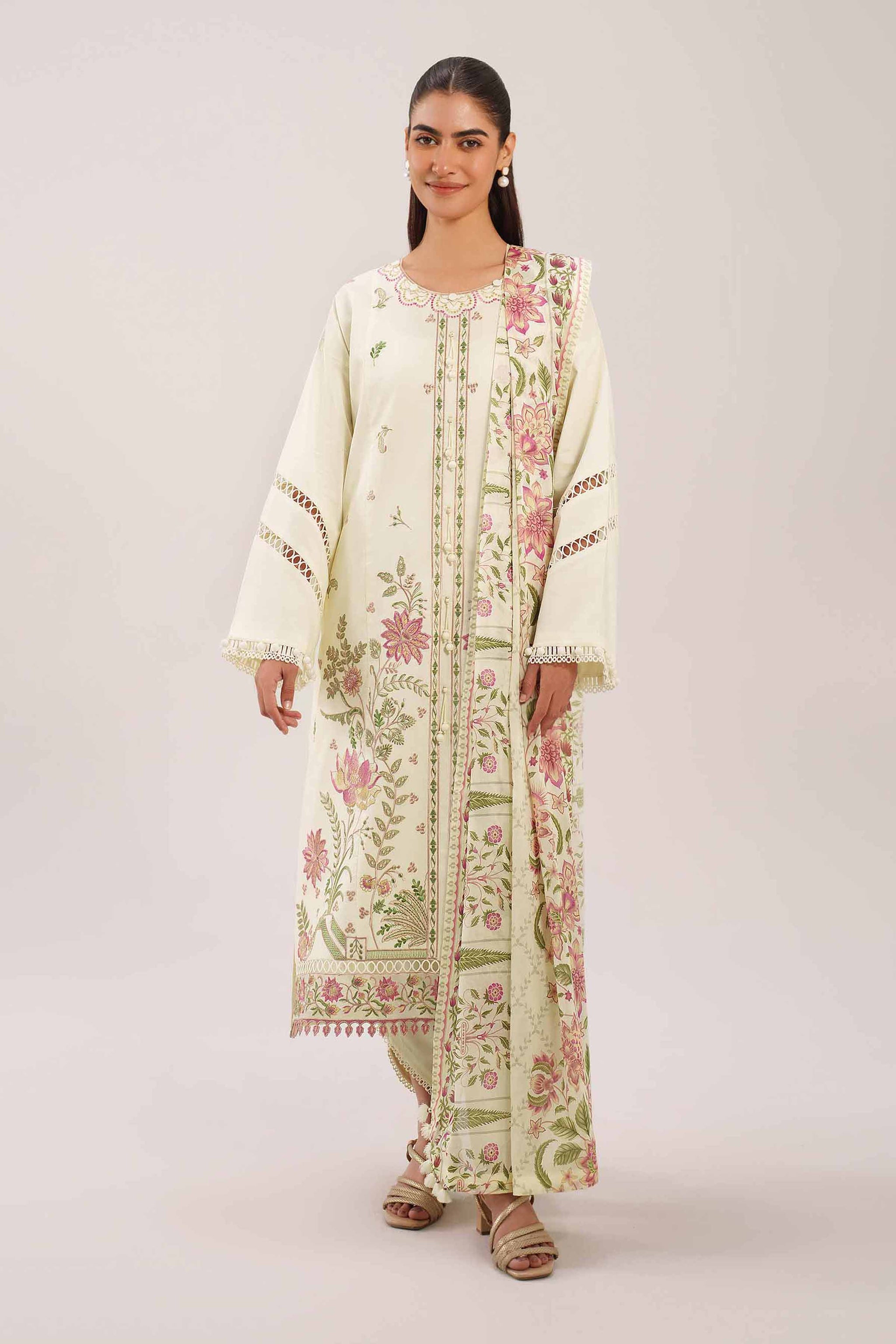 3 Piece - Printed Embroidered Suit - 42601278