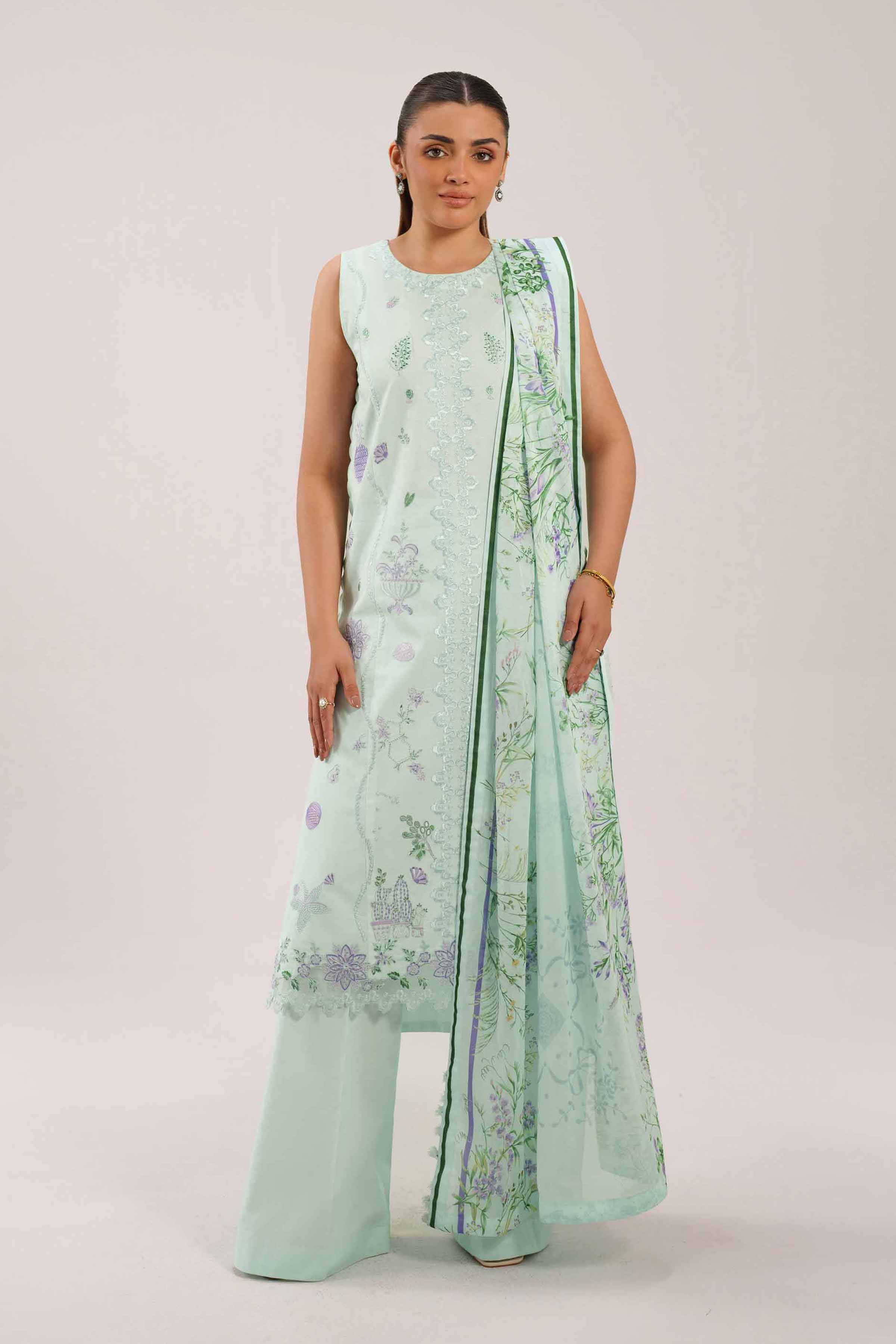 3 Piece - Printed Embroidered Suit - 42601280