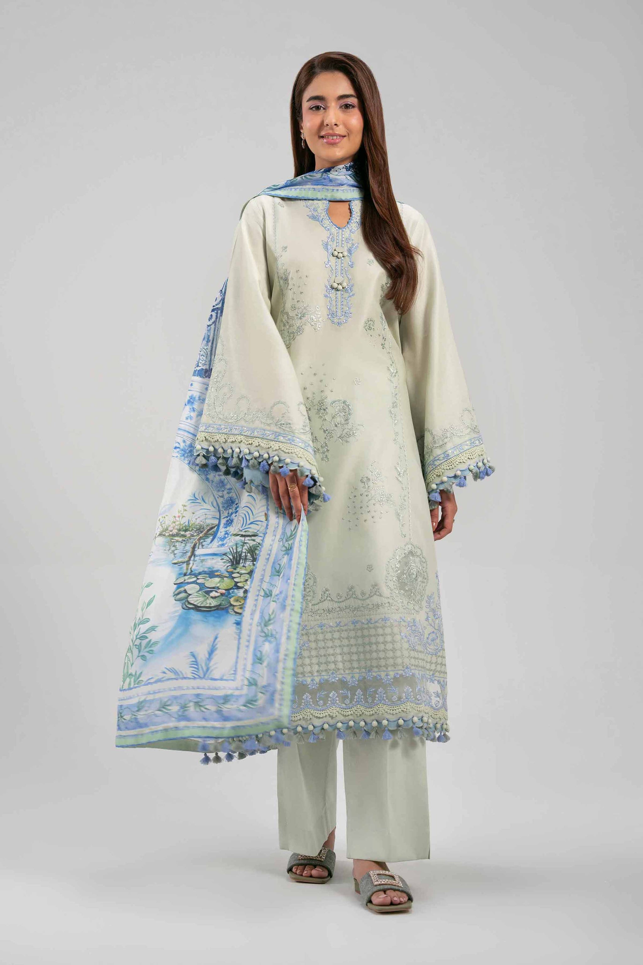3 Piece - Digital Printed Embroidered Suit - 42601323