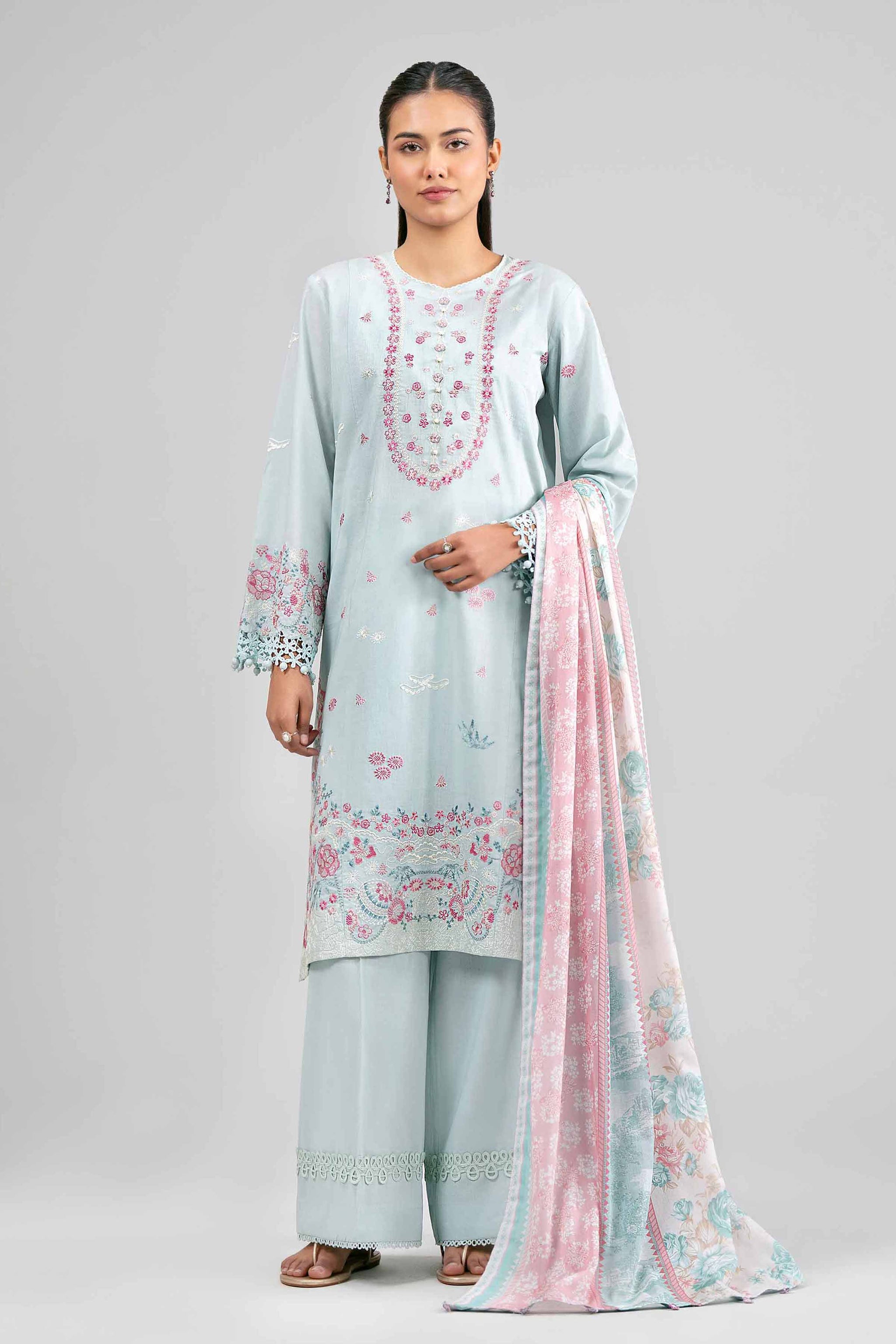 3 Piece - Printed Embroidered Suit - 42601539