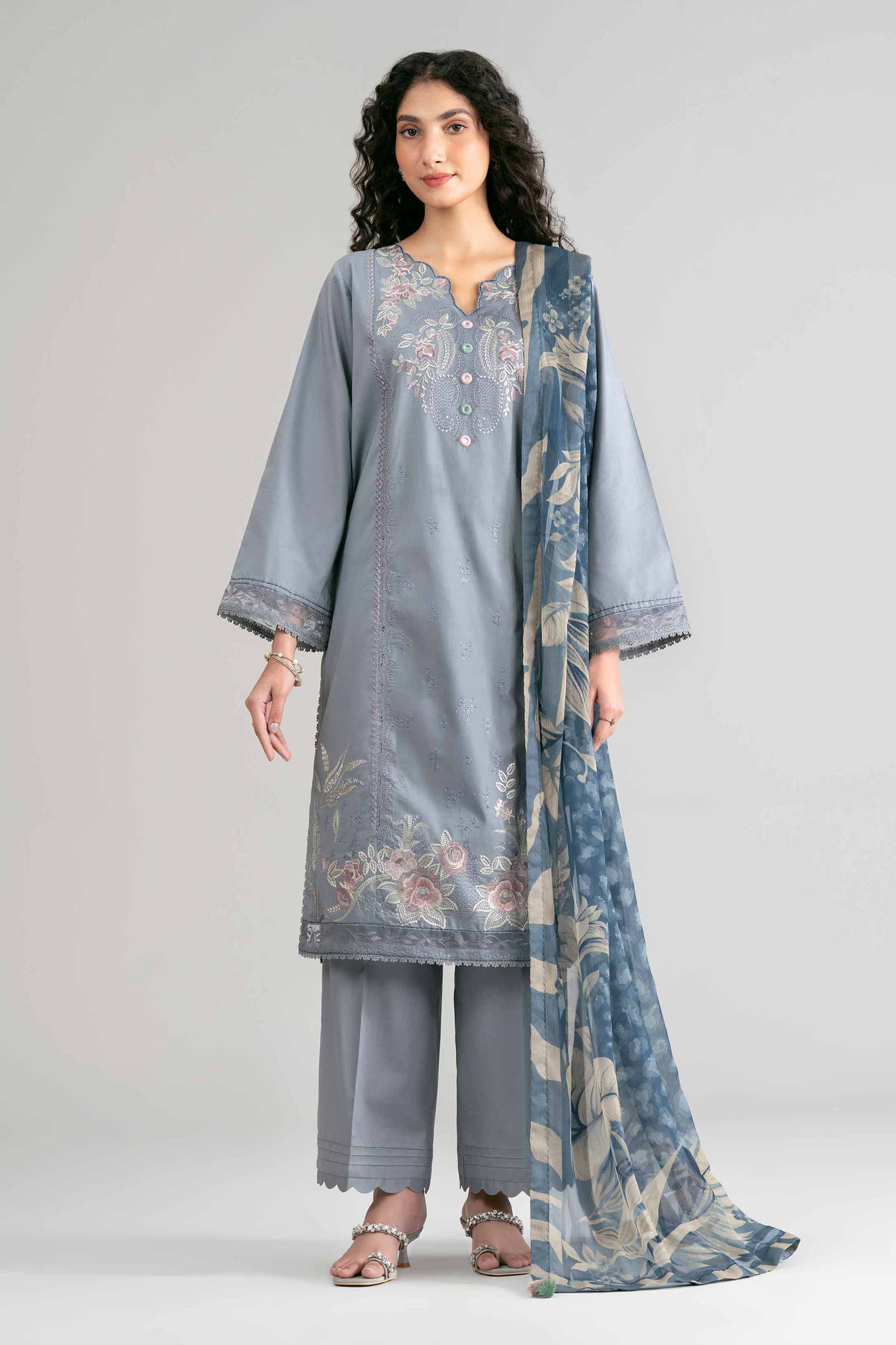 3 Piece - Digital Printed Embroidered Suit - 42601547
