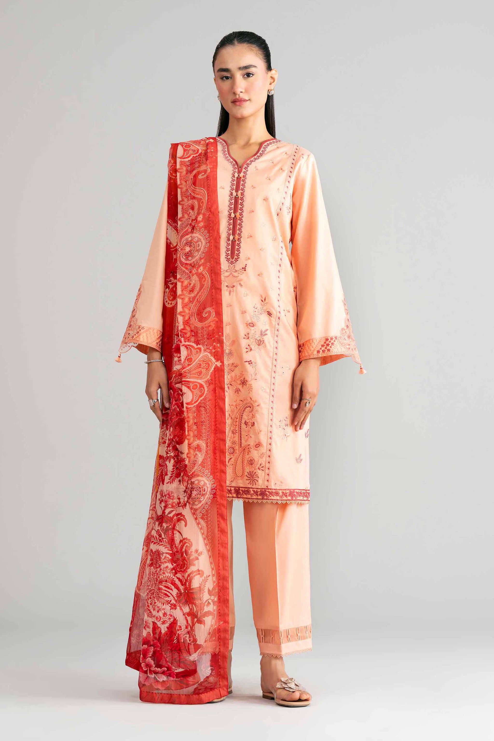 3 Piece - Digital Printed Embroidered Suit - 42601553