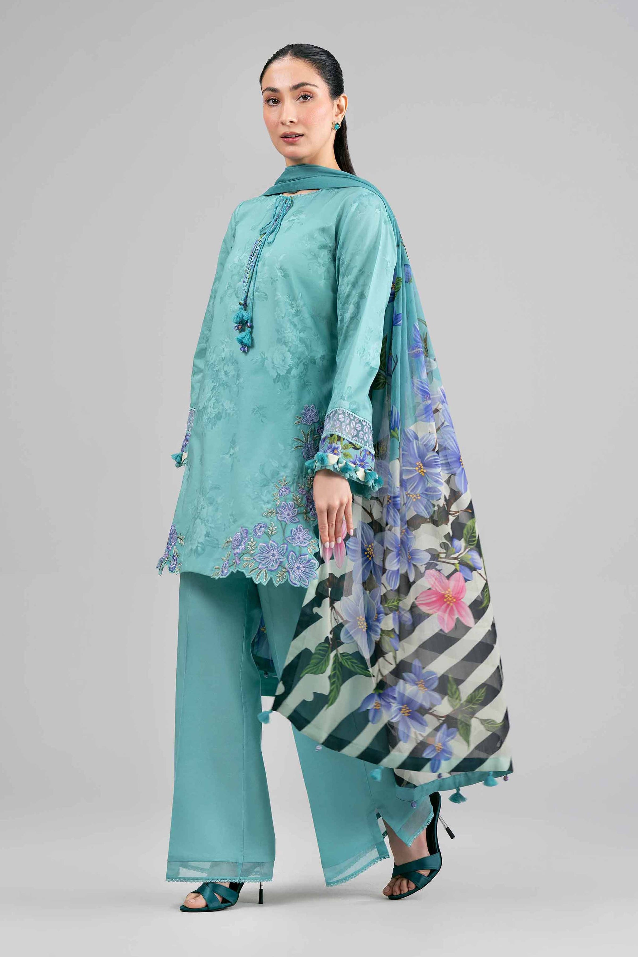 3 Piece - Digital Printed Embroidered Suit - 42601558