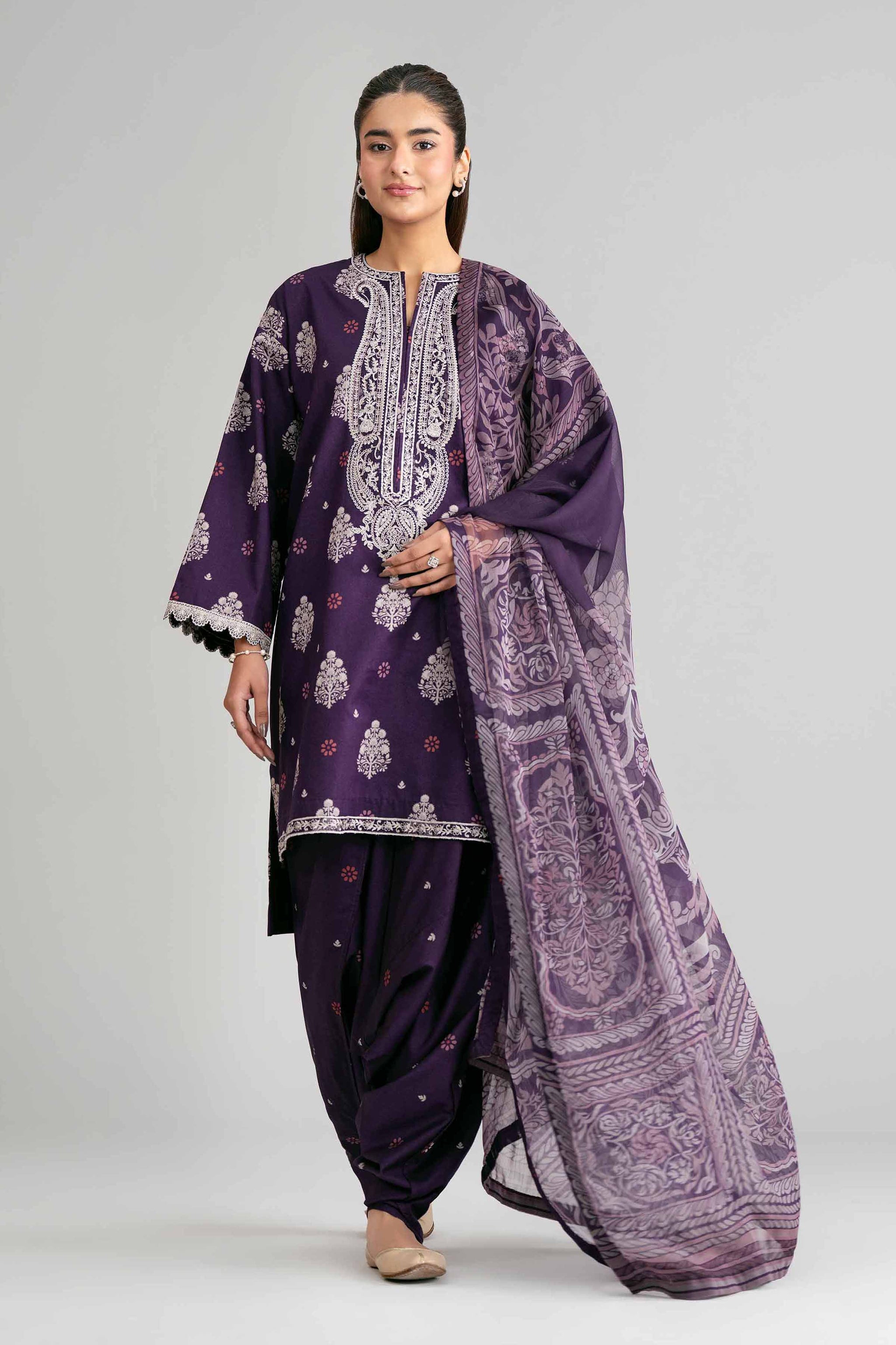 3 Piece - Digital Printed Embroidered Suit - 42601566