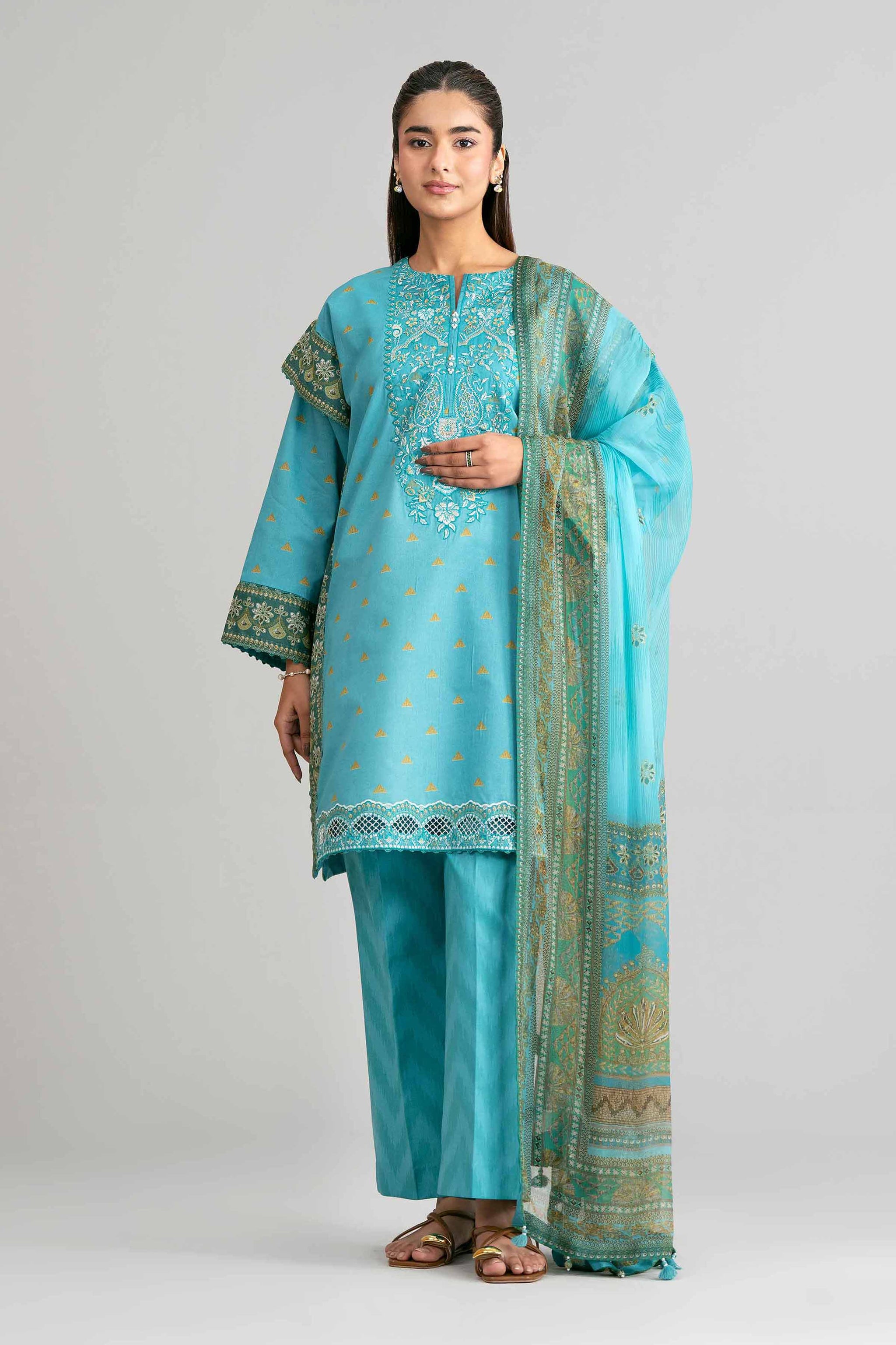 3 Piece - Digital Printed Embroidered Suit - 42601567
