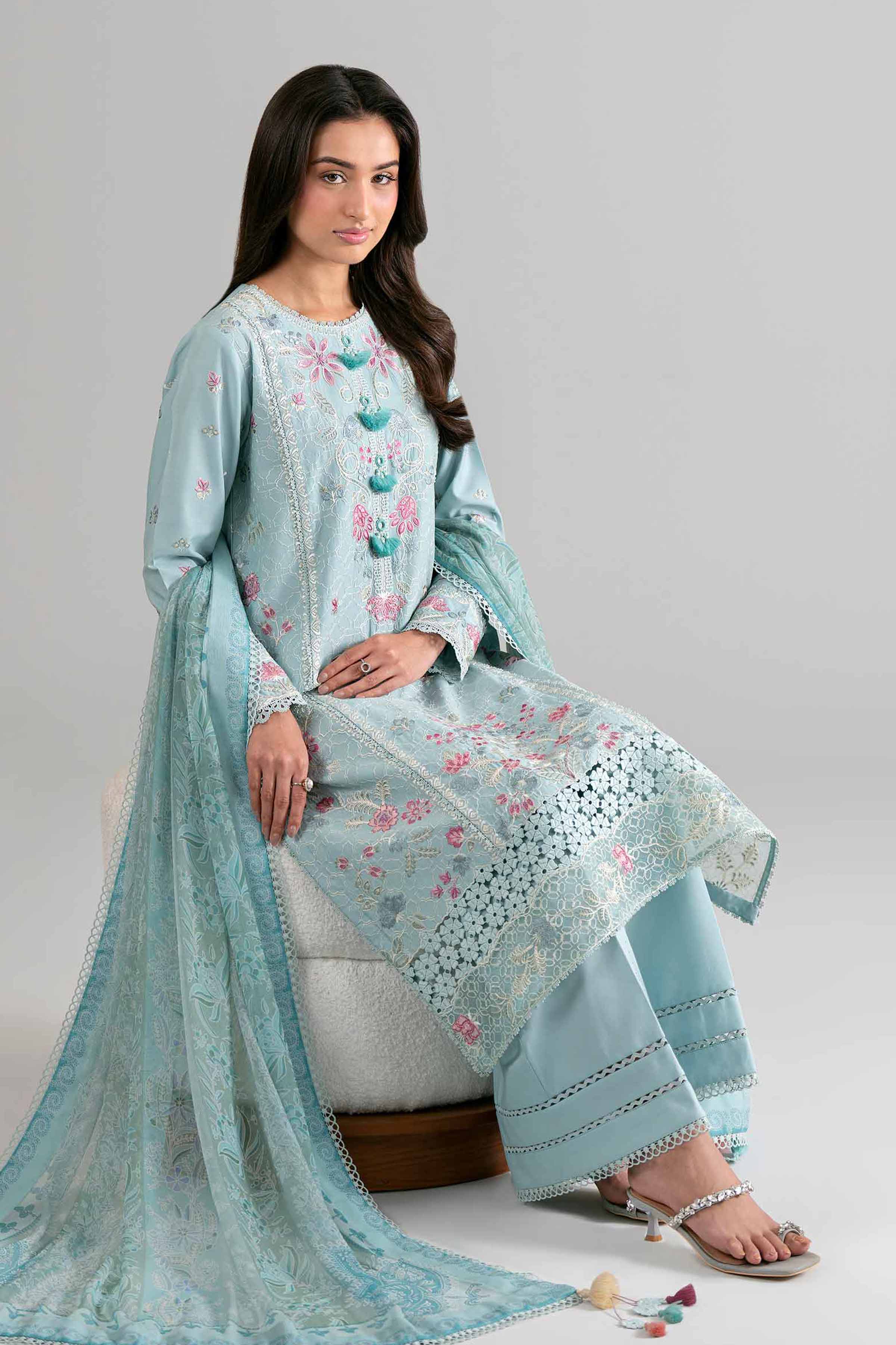 3 Piece - Digital Printed Embroidered Suit - 42601697