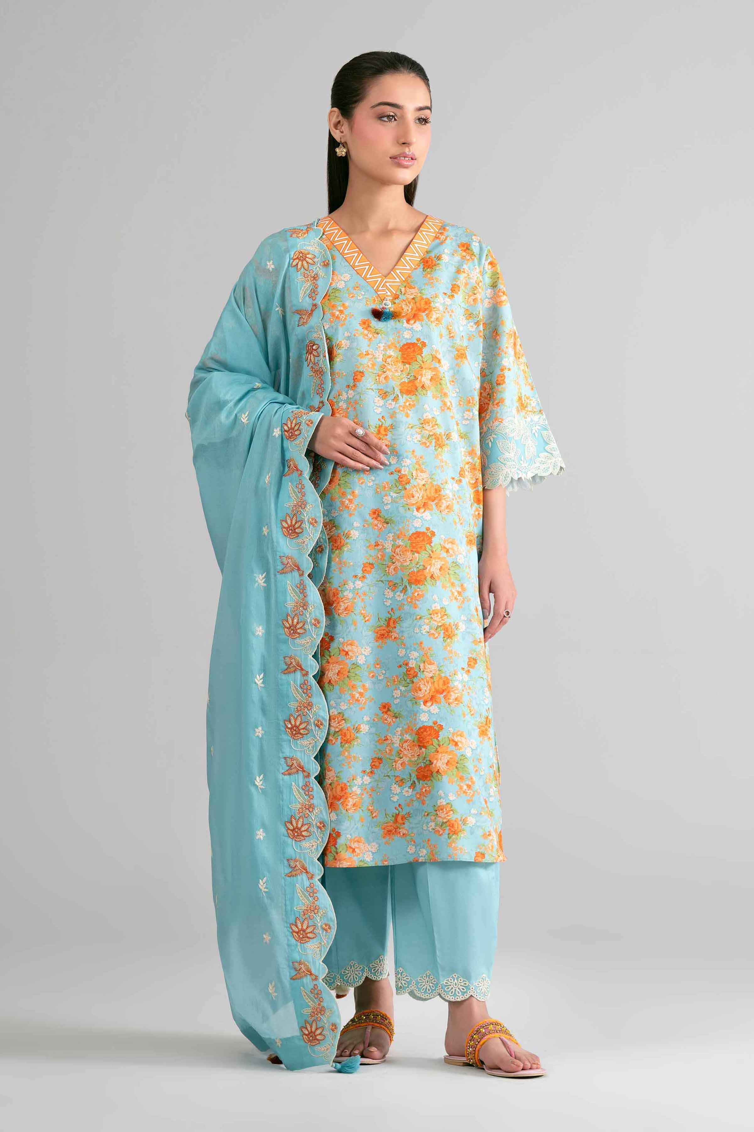 3 Piece - Printed Embroidered Suit - 42601719