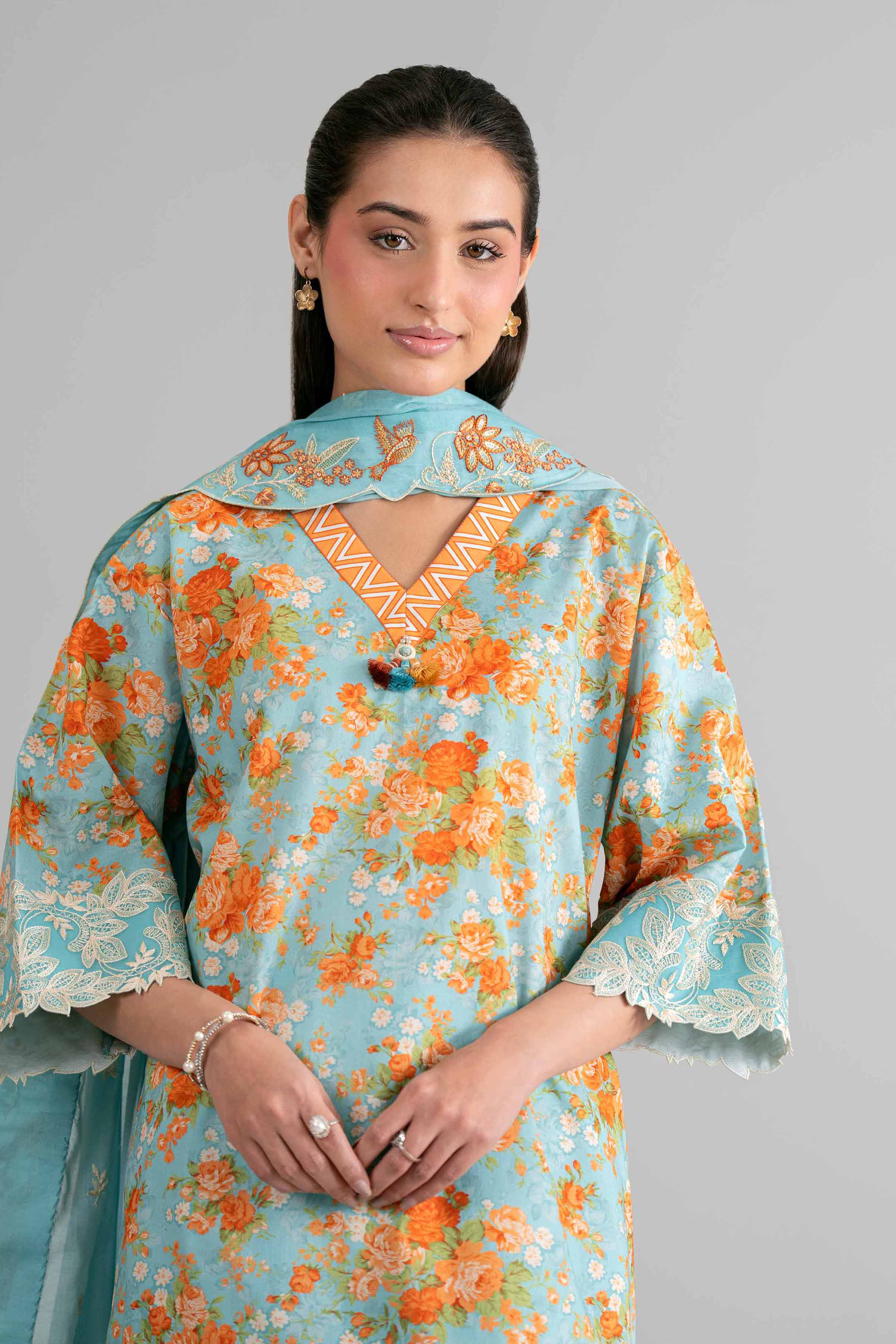 3 Piece - Printed Embroidered Suit - 42601719