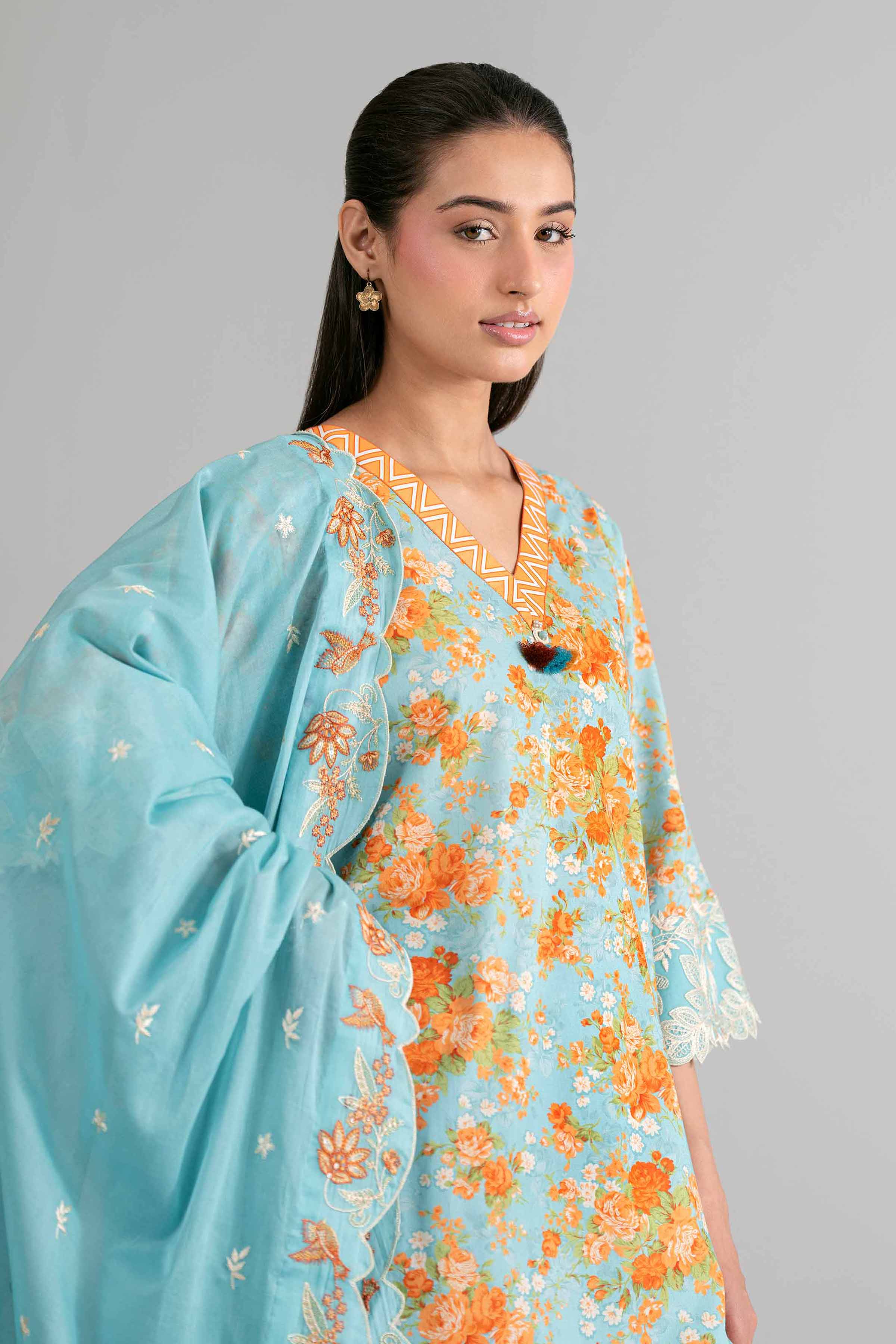 3 Piece - Printed Embroidered Suit - 42601719