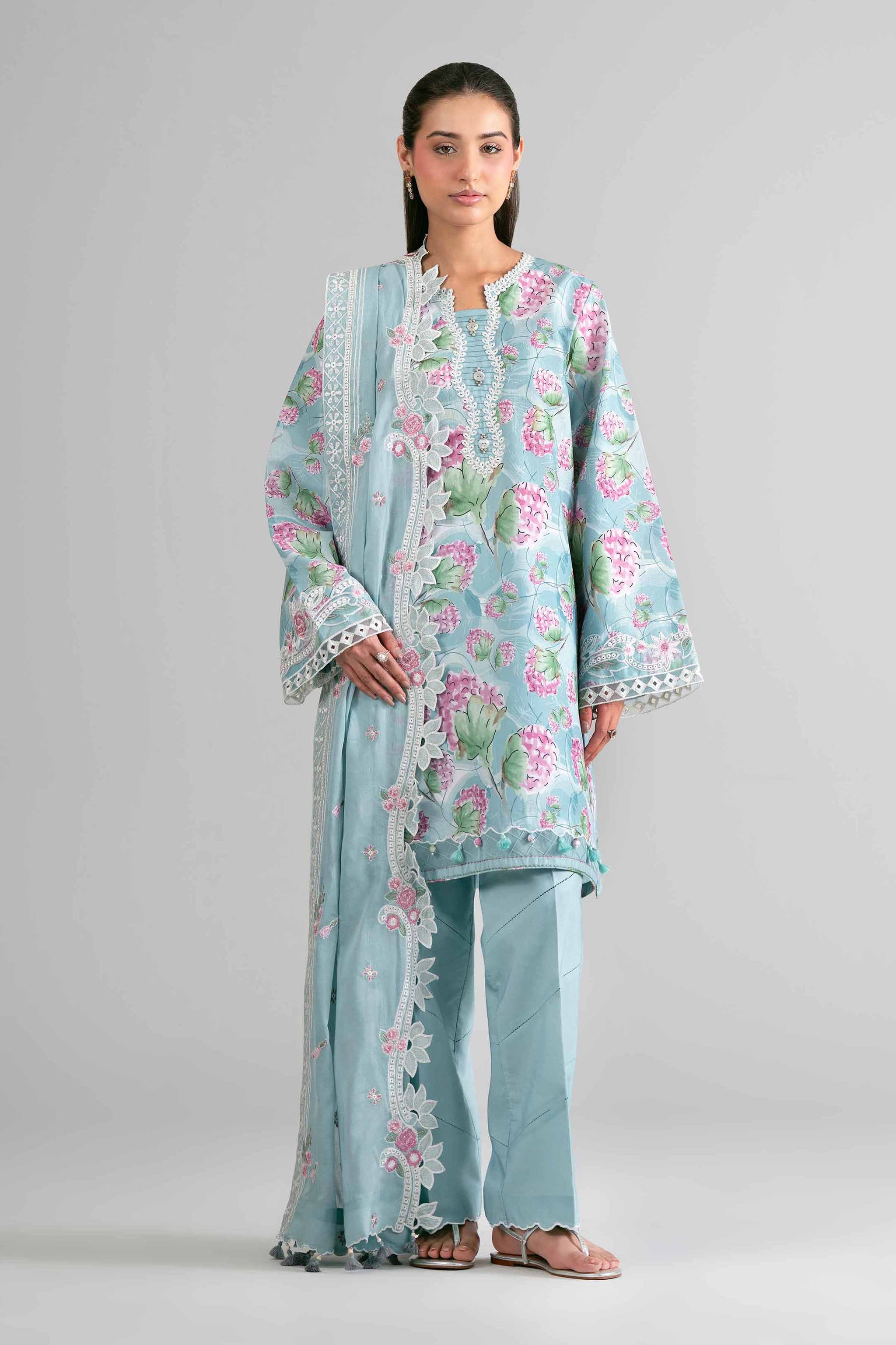3 Piece - Printed Embroidered Suit - 42601728