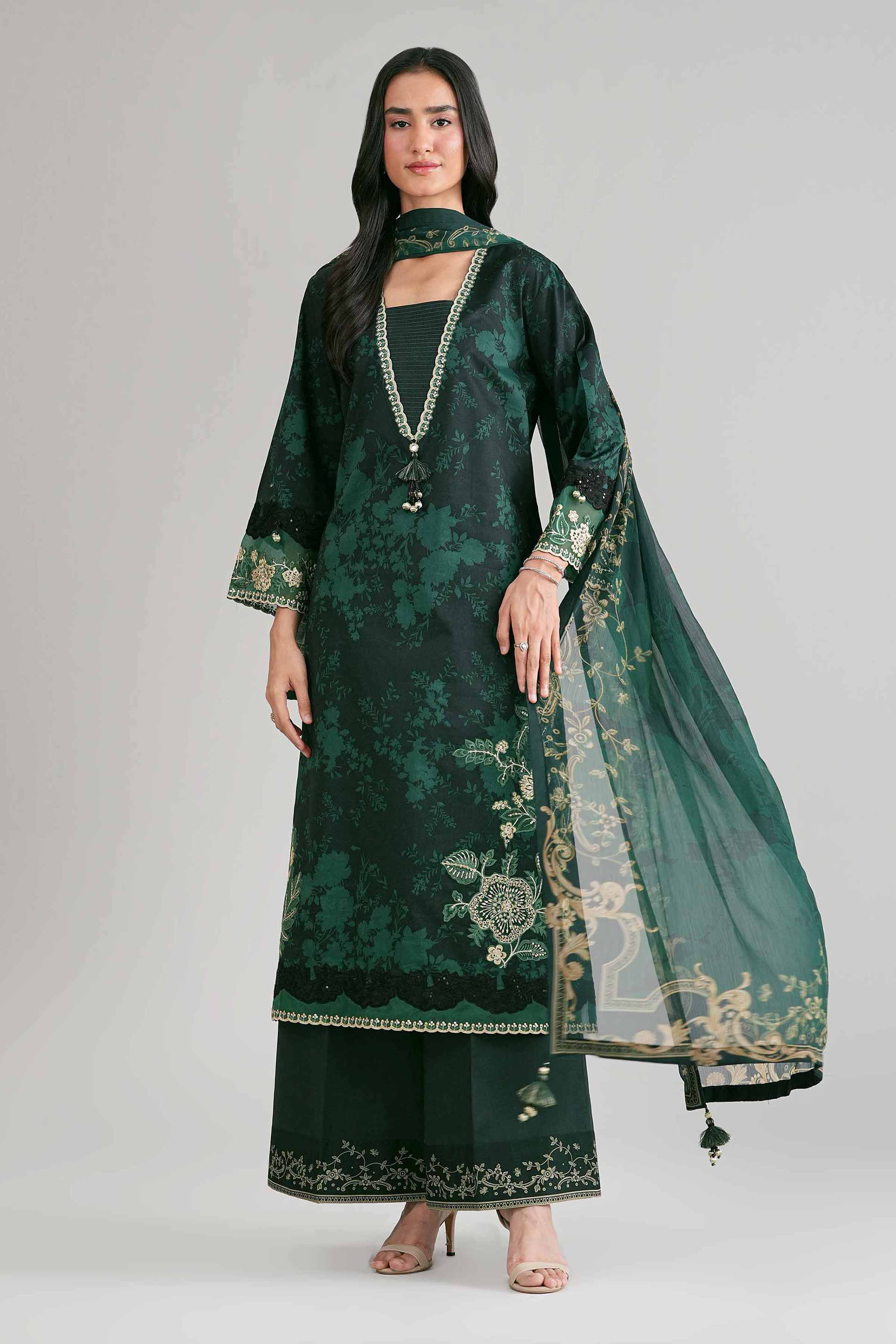 3 Piece - Digital Printed Embroidered Suit - 42601747