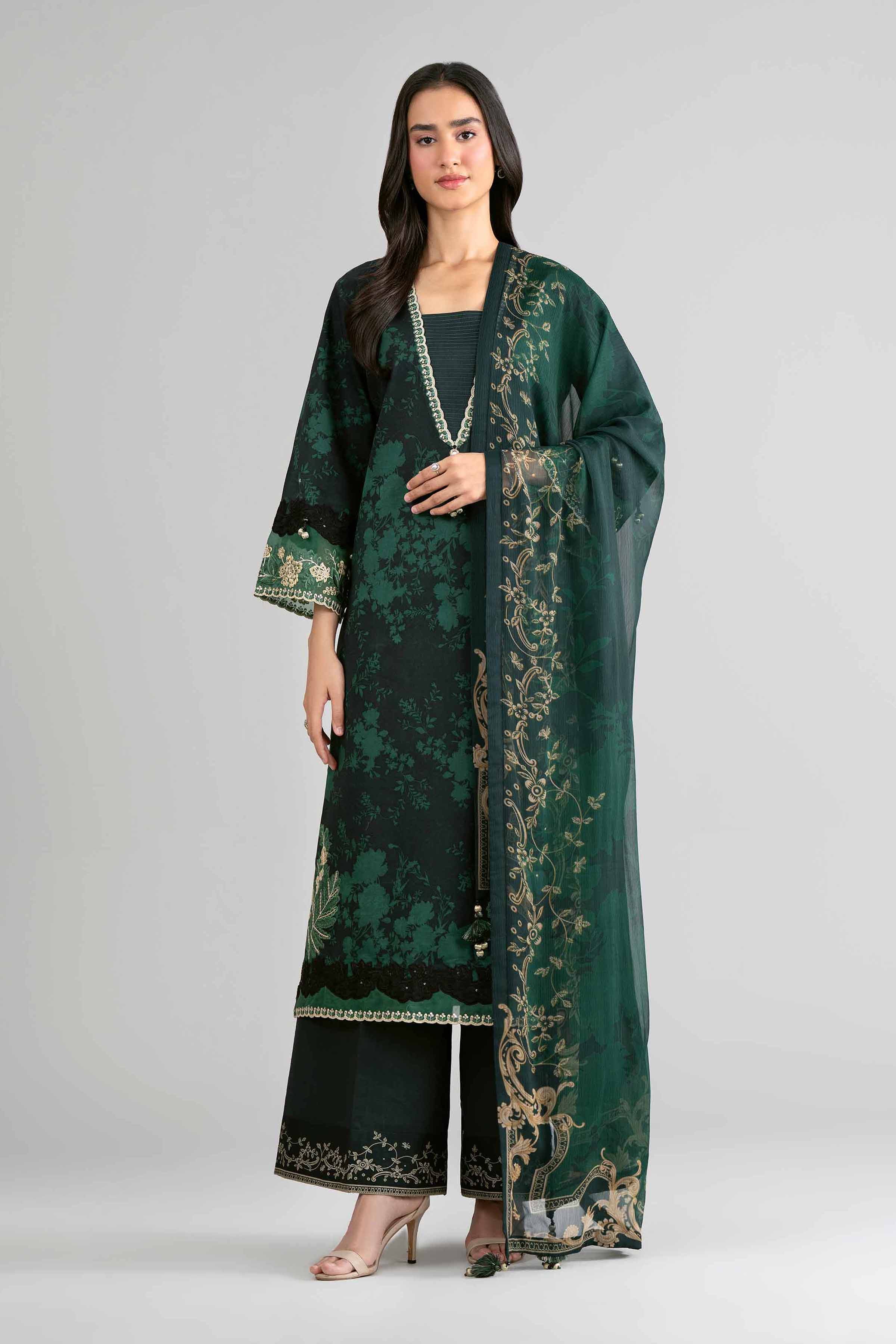 3 Piece - Digital Printed Embroidered Suit - 42601747