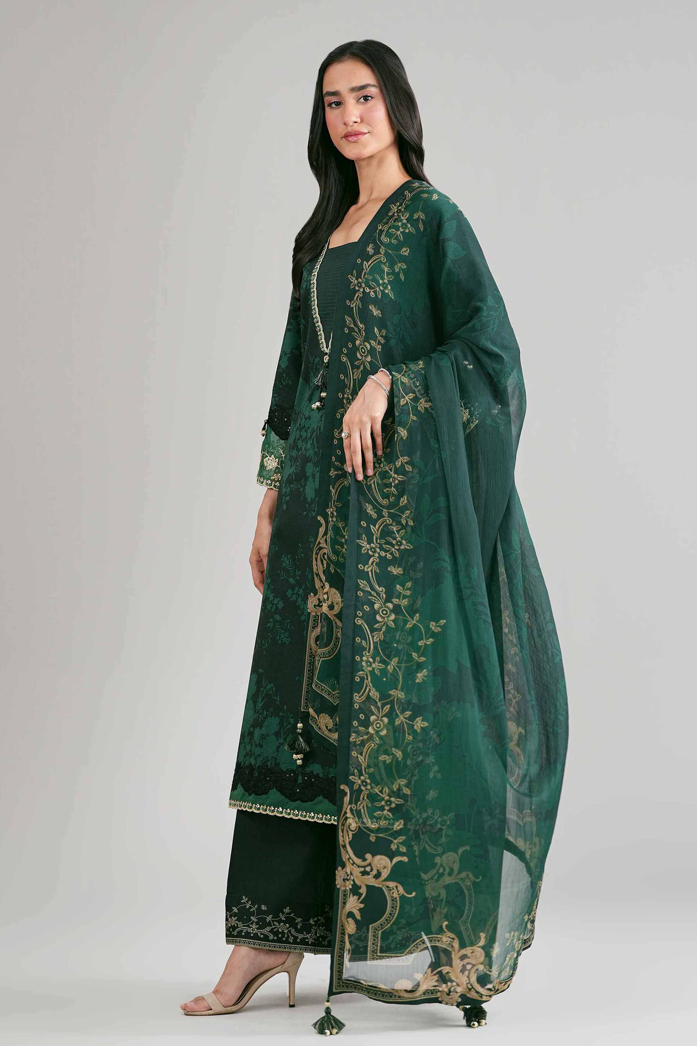 3 Piece - Digital Printed Embroidered Suit - 42601747