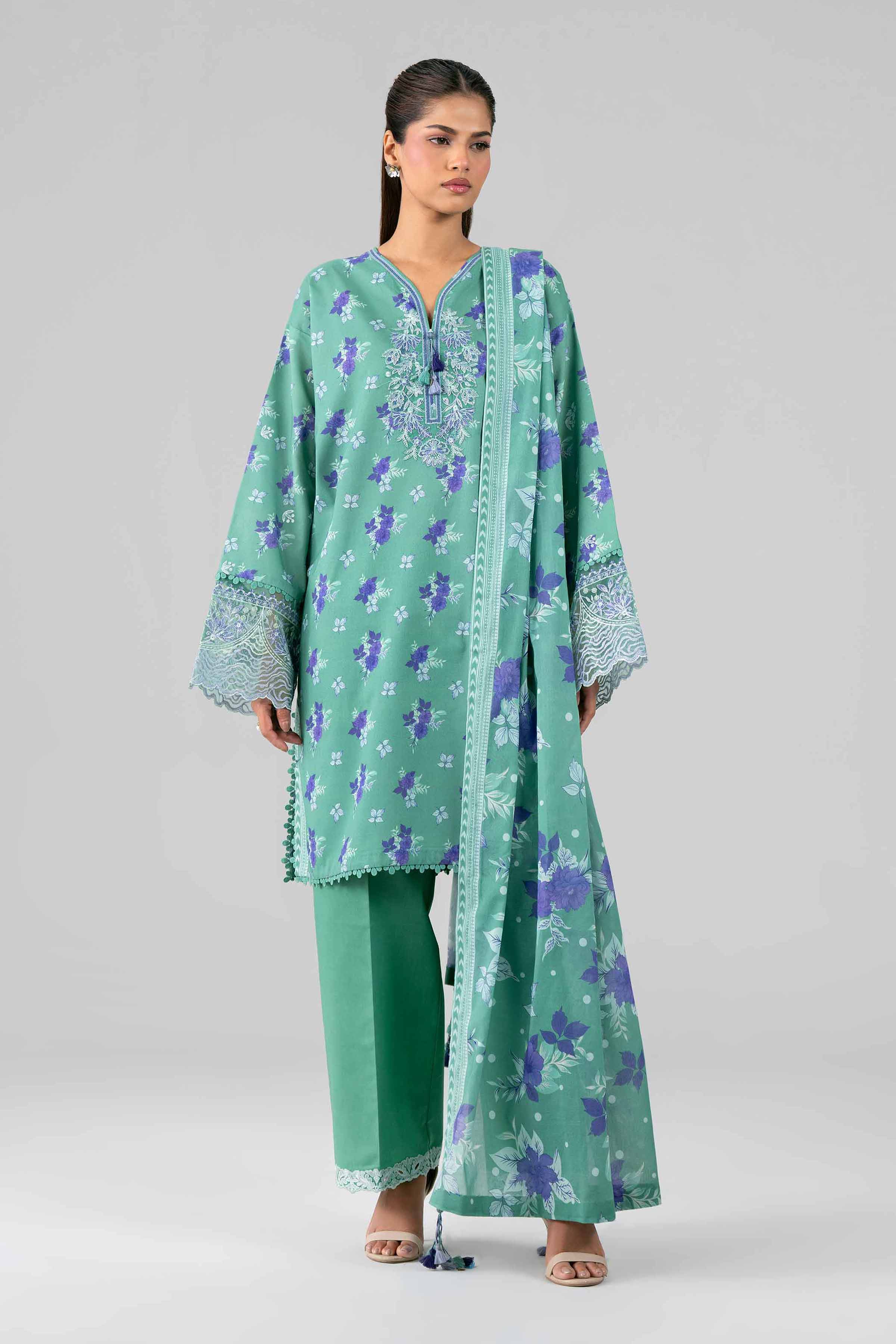 3 Piece - Printed Embroidered Suit - 42601784