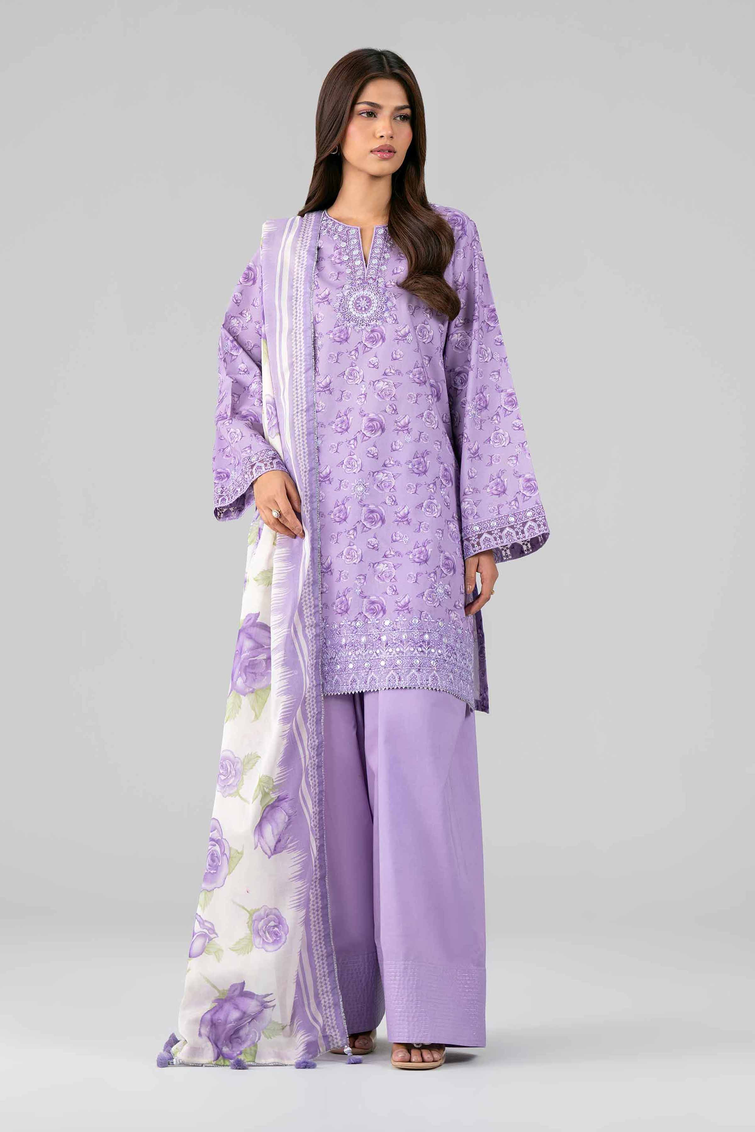 3 Piece - Printed Embroidered Suit - 42601787