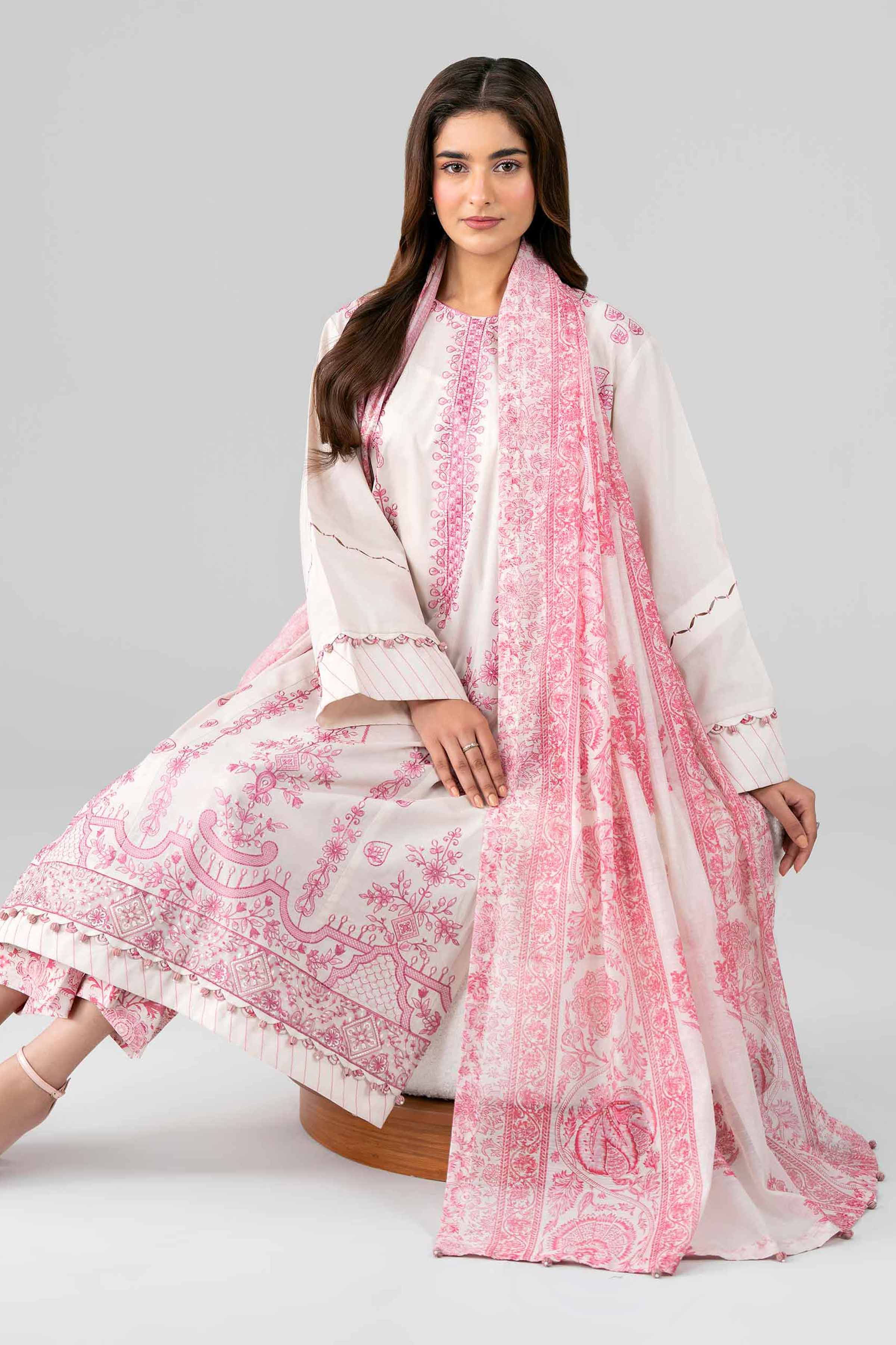 3 Piece - Printed Embroidered Suit - 42601792