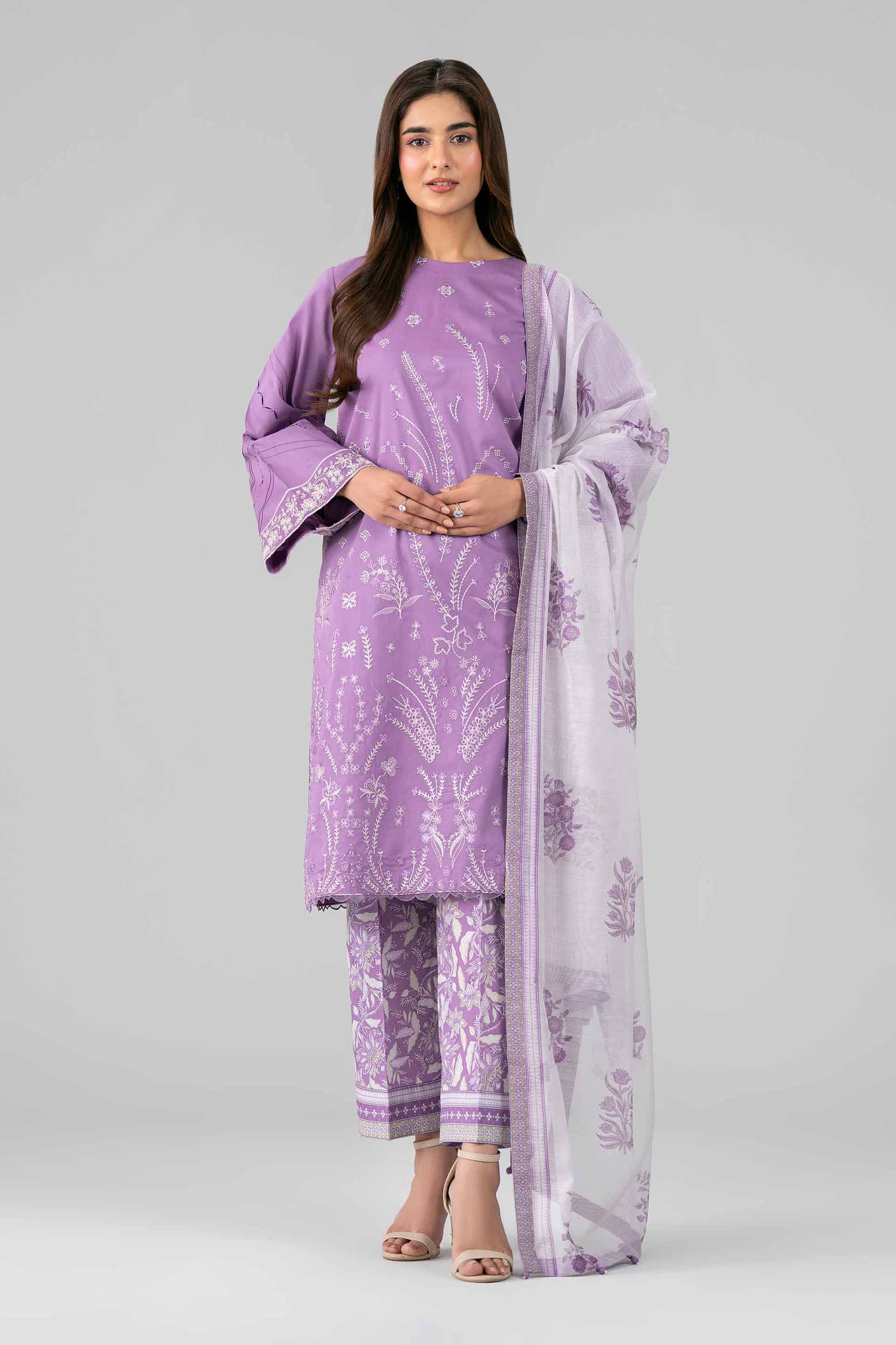 3 Piece - Printed Embroidered Suit - 42601793