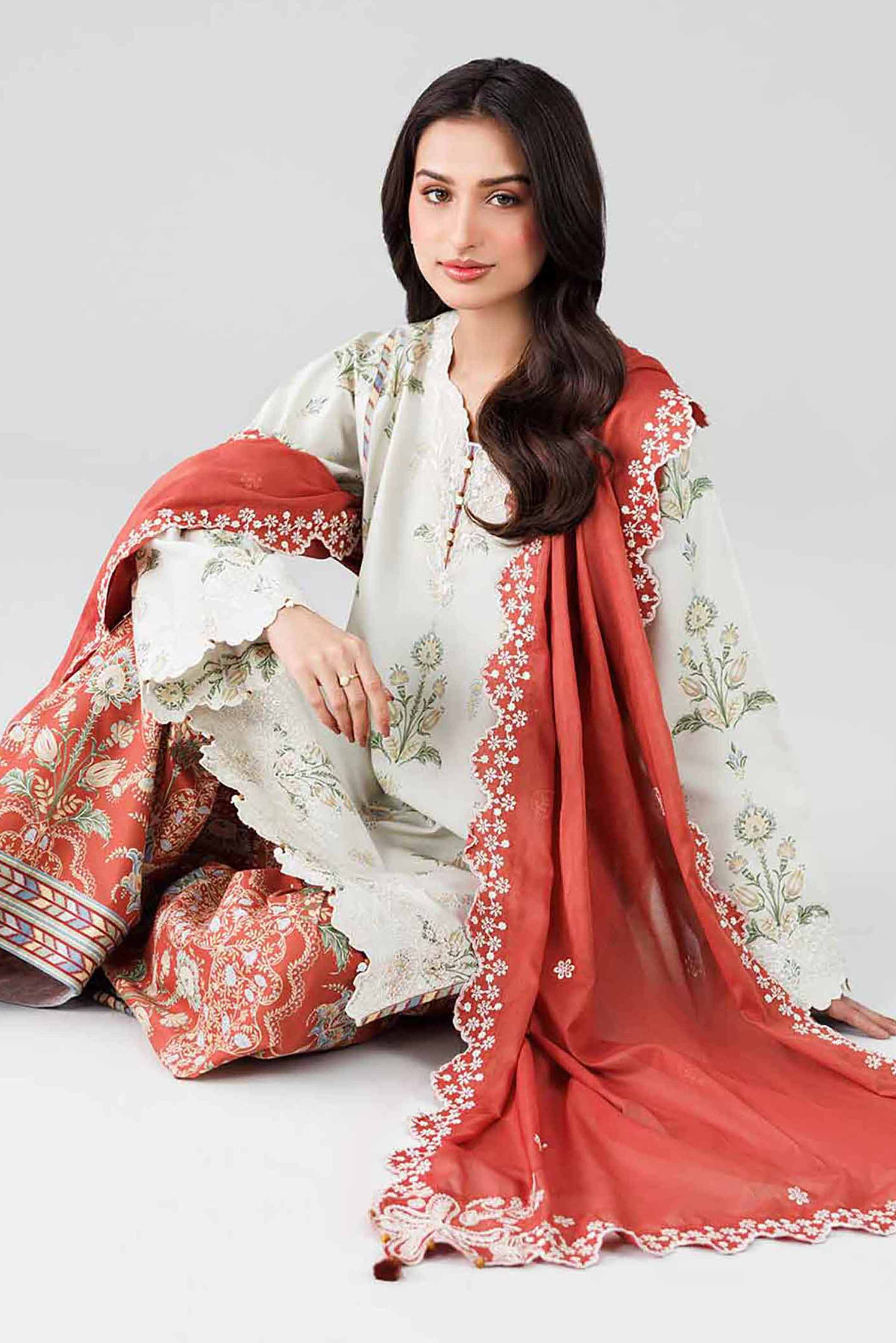 3 Piece - Printed Embroidered Suit - 42601804