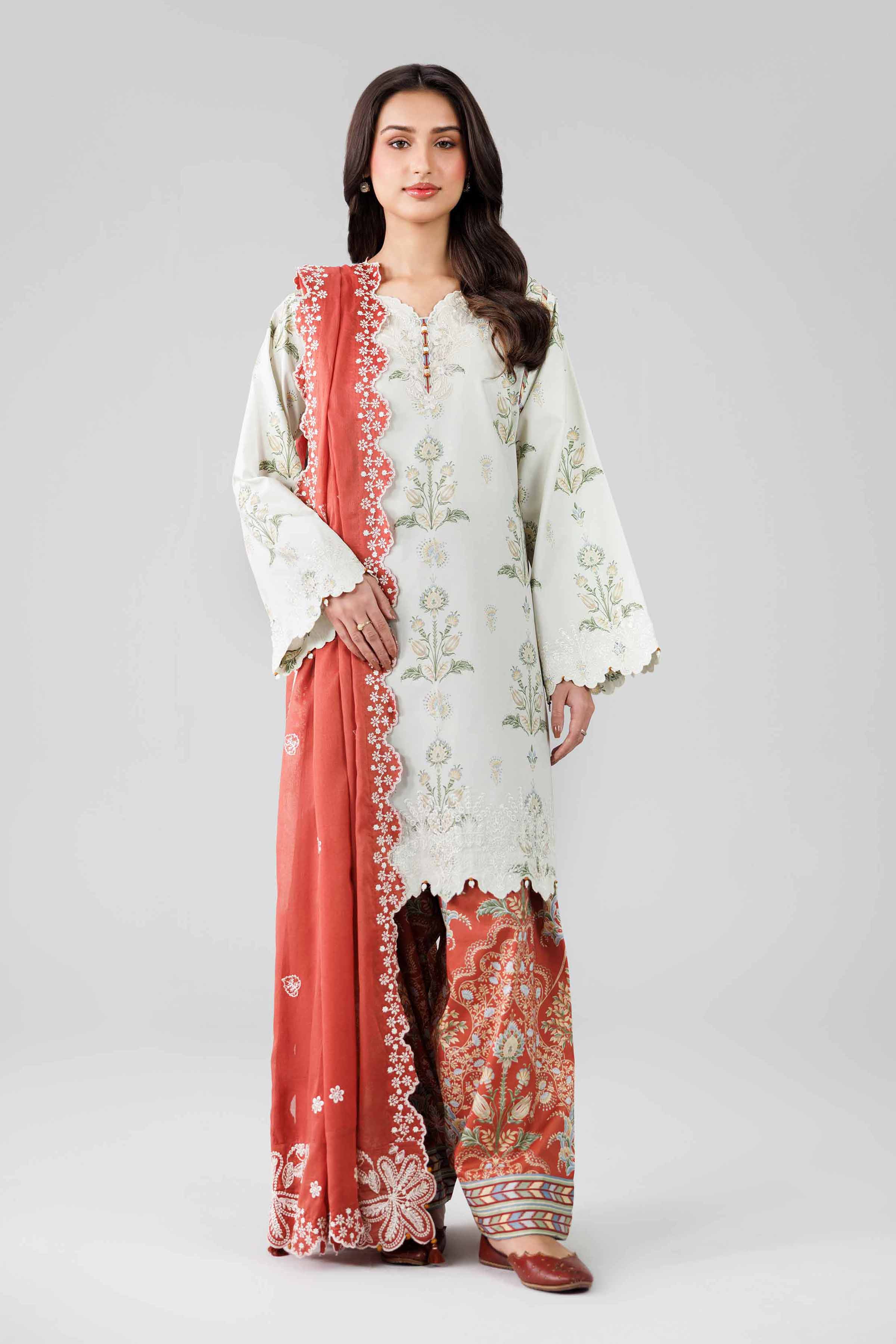 3 Piece - Printed Embroidered Suit - 42601804