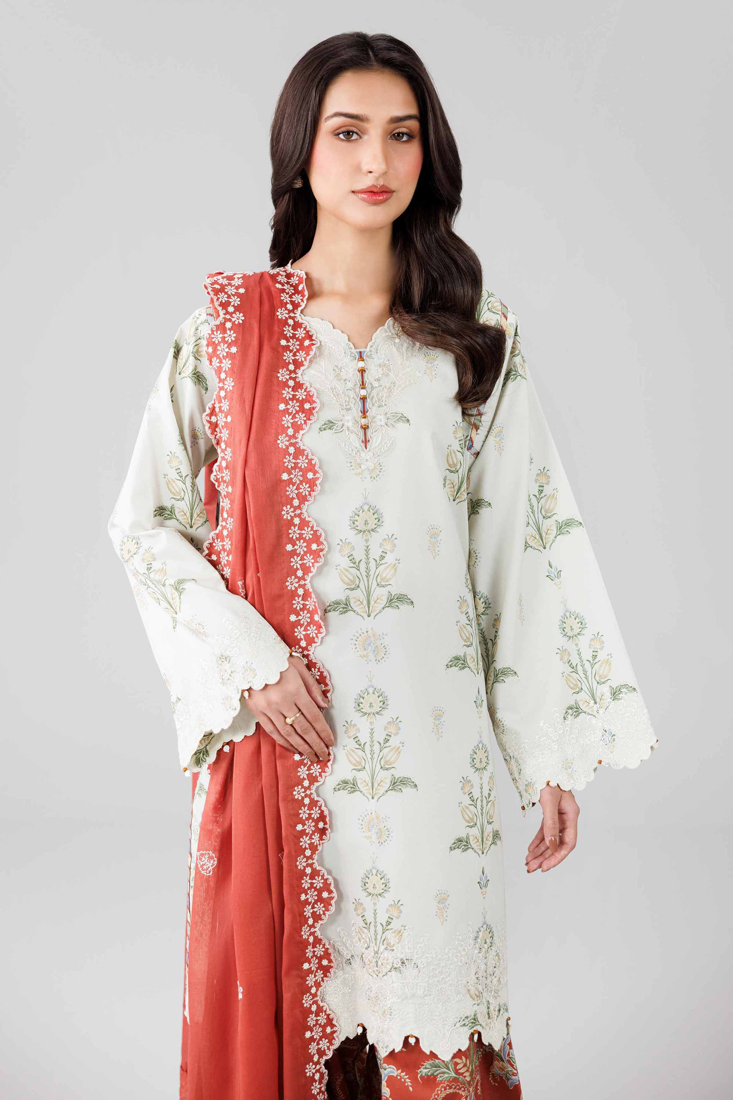 3 Piece - Printed Embroidered Suit - 42601804