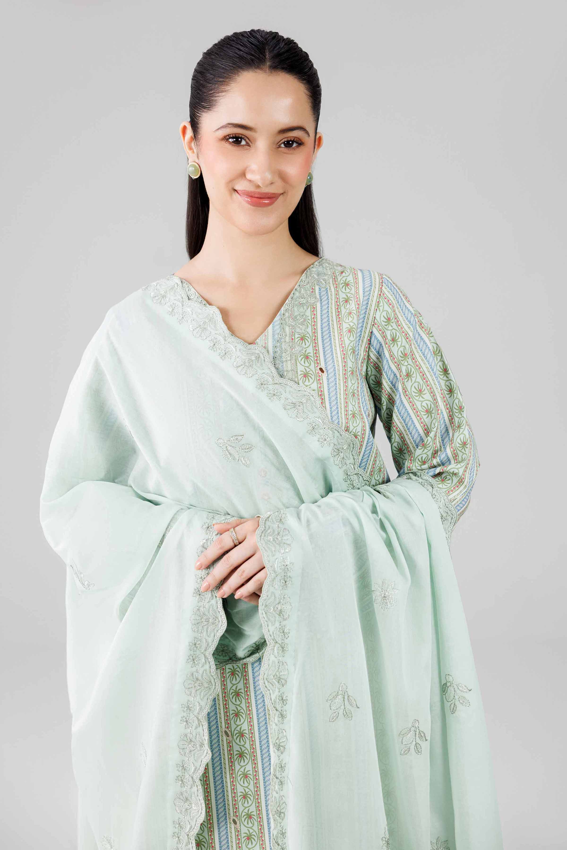 3 Piece - Printed Embroidered Suit - 42601805