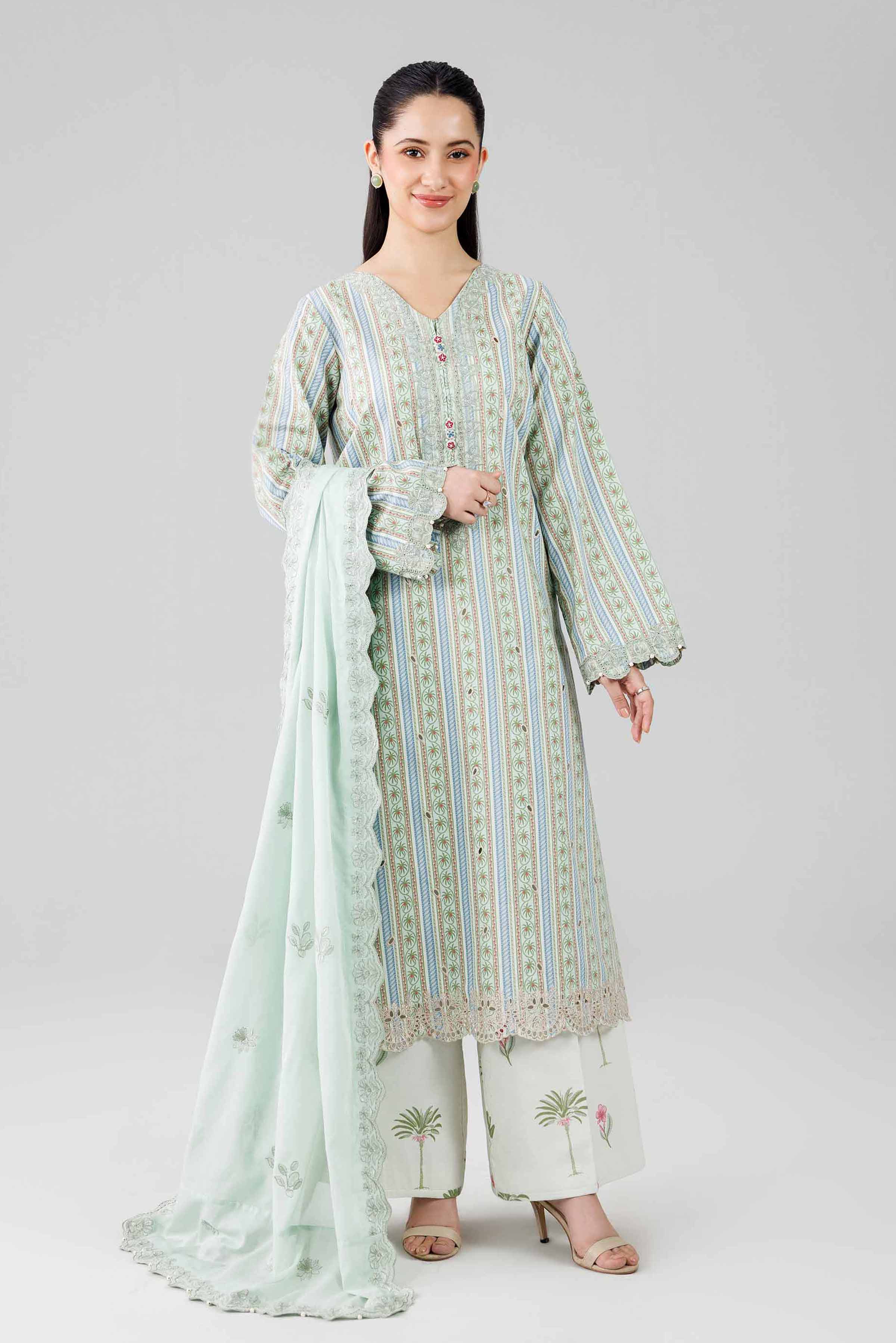 3 Piece - Printed Embroidered Suit - 42601805